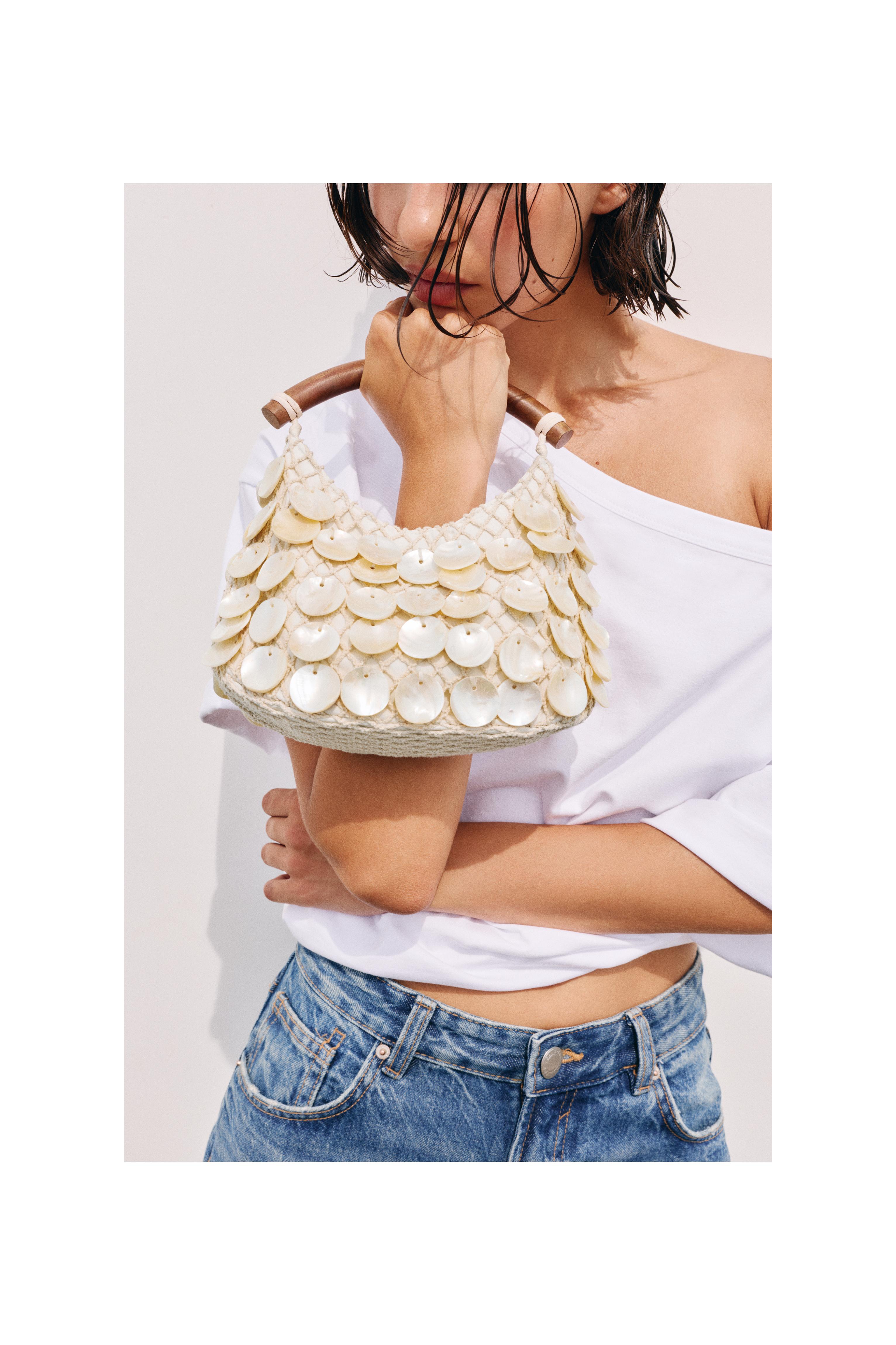 Beaded handbag — Ecru