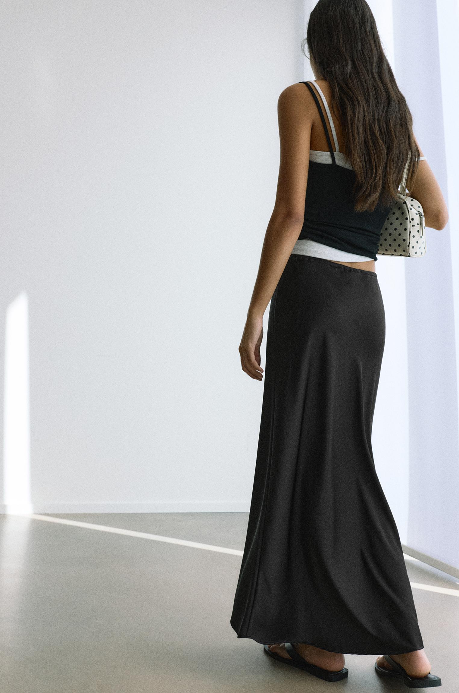 Satin midi skirt — Black