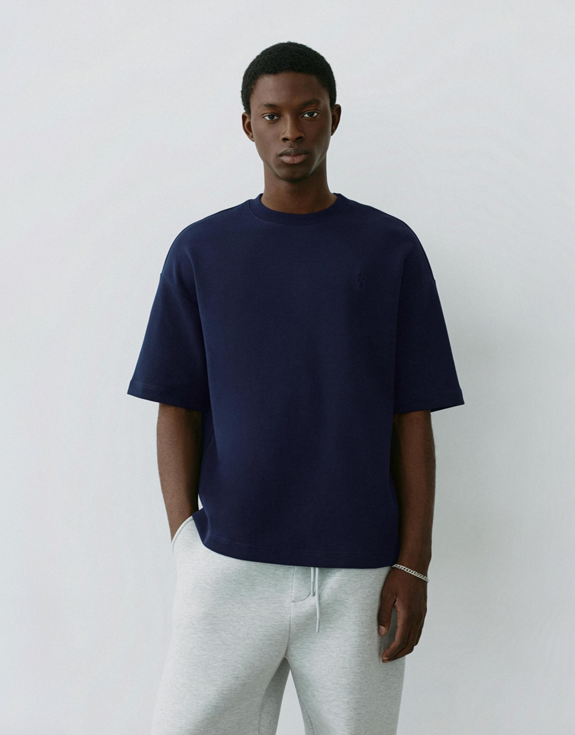 Short sleeve raised graphic sweatshirt — Navy