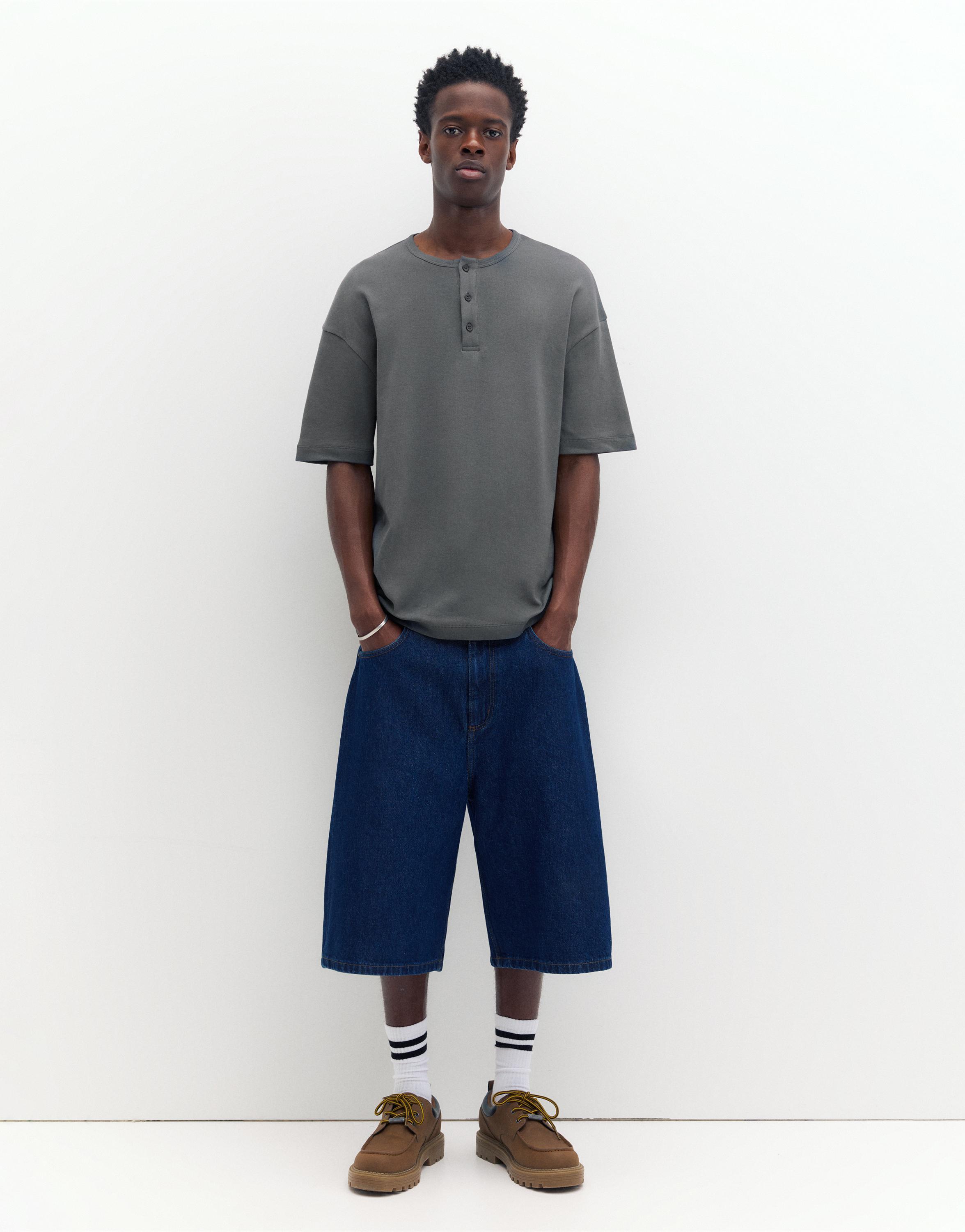 Basic Henley T-shirt — Anthracite grey