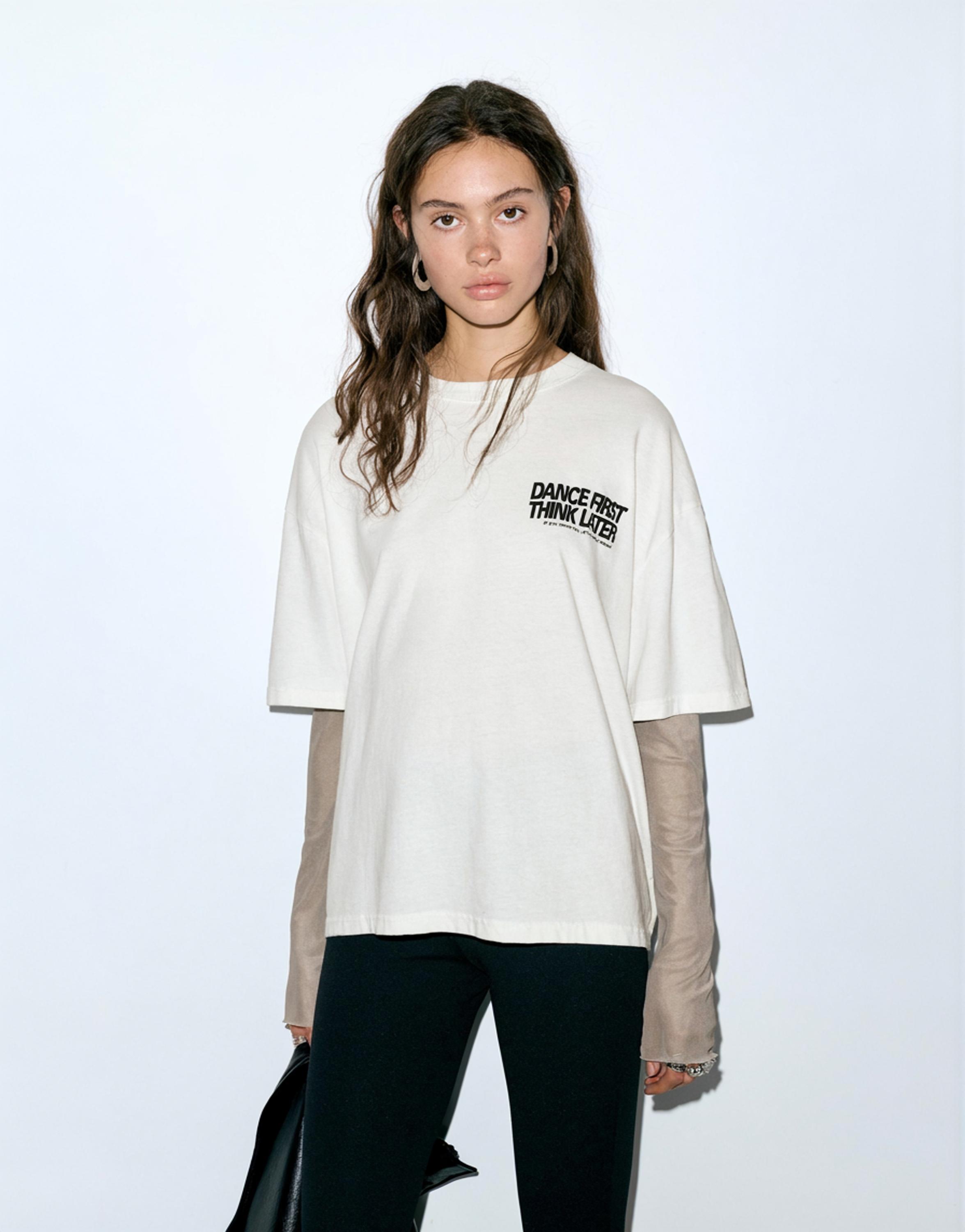 Double sleeve T-shirt with slogan — Ice