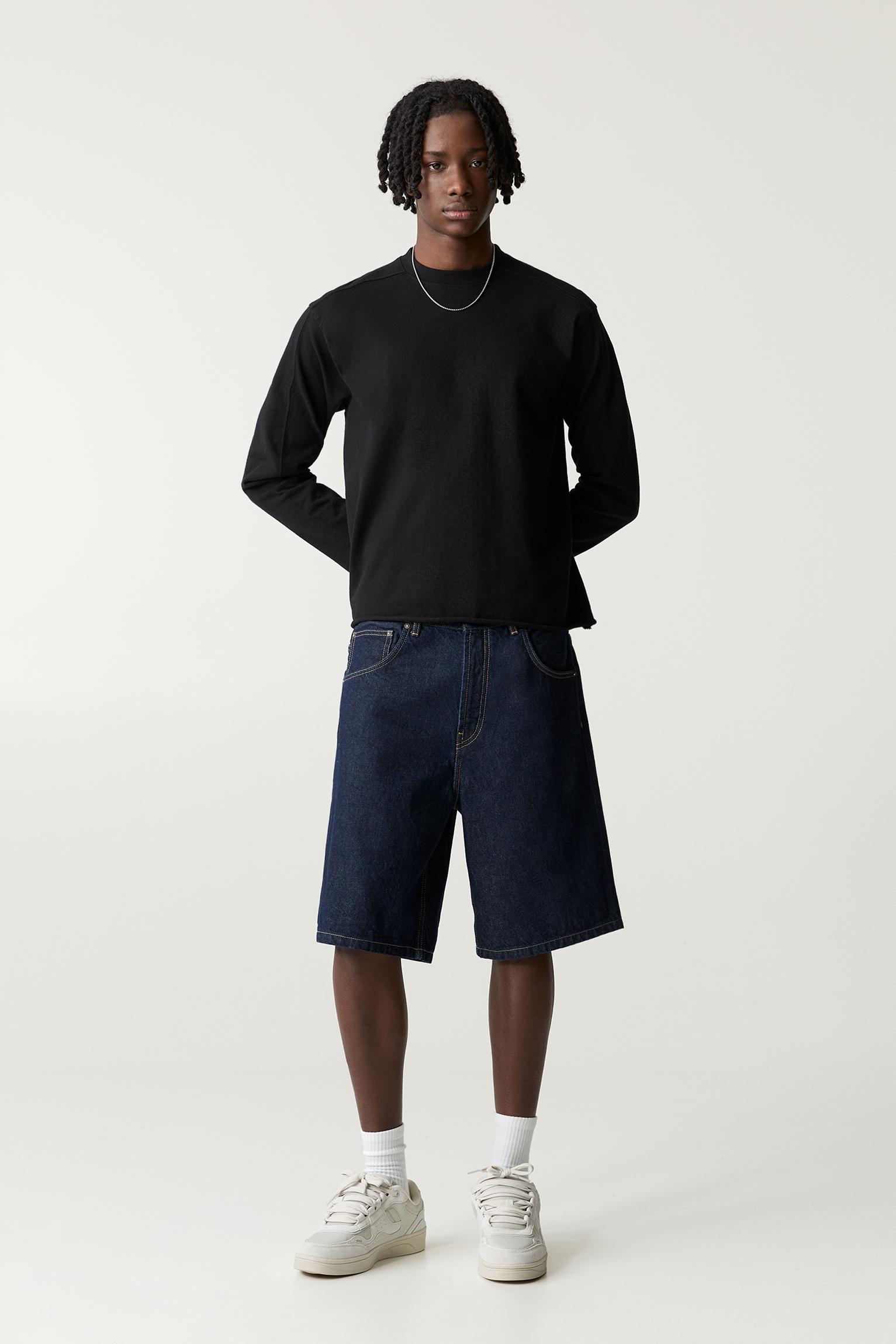 Baggy denim Bermuda shorts — Navy