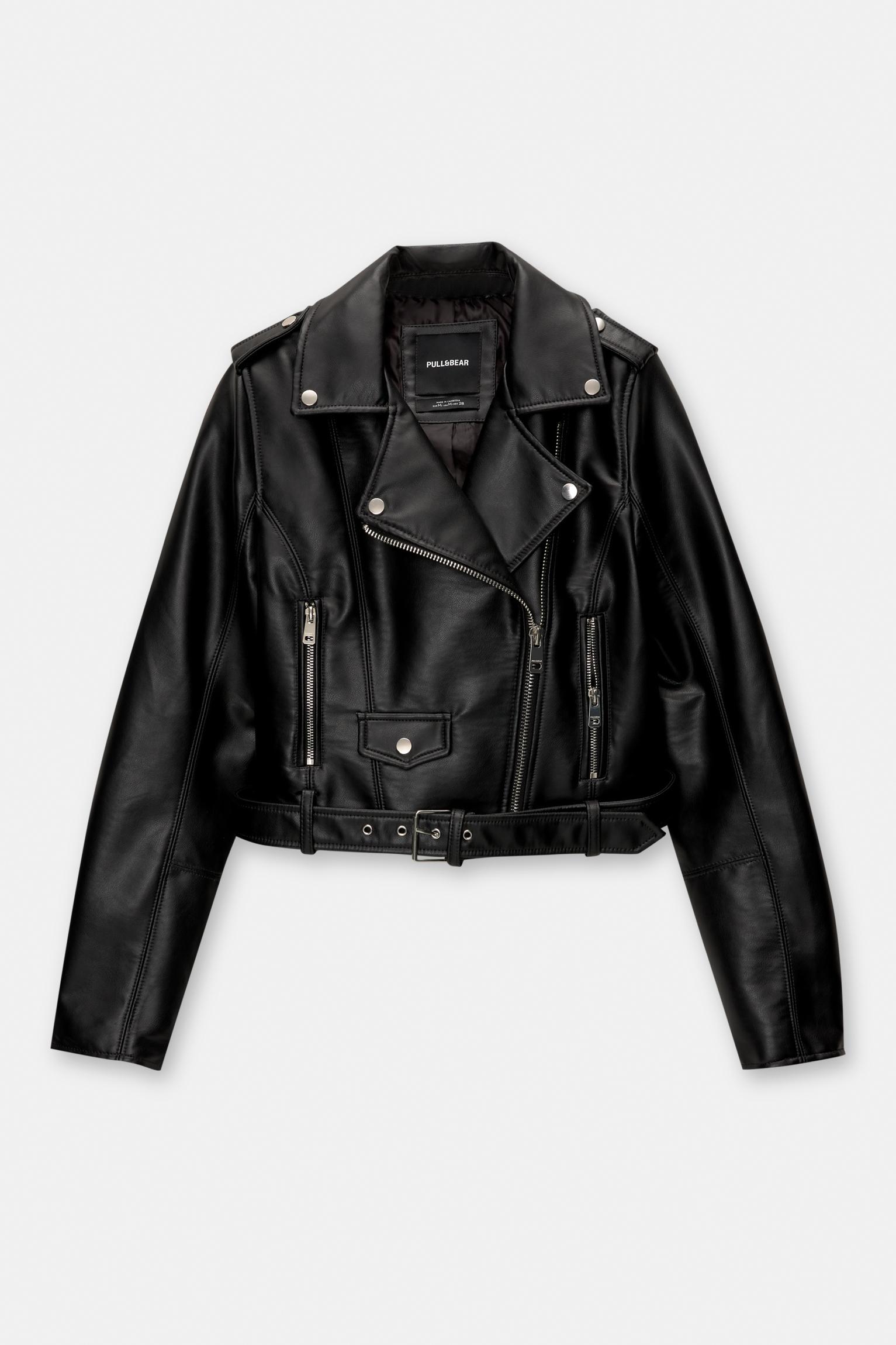 Pull&bear Fake Leather Puffer Jacket Pull And Bear Black