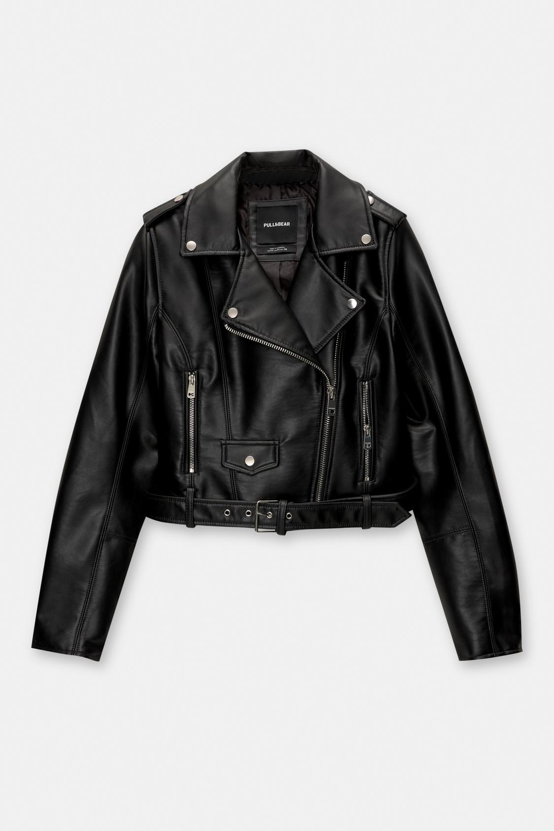 Biker Jacket Pull And Bear Chamarra Negra Chaqueta Biker Chaqueta
