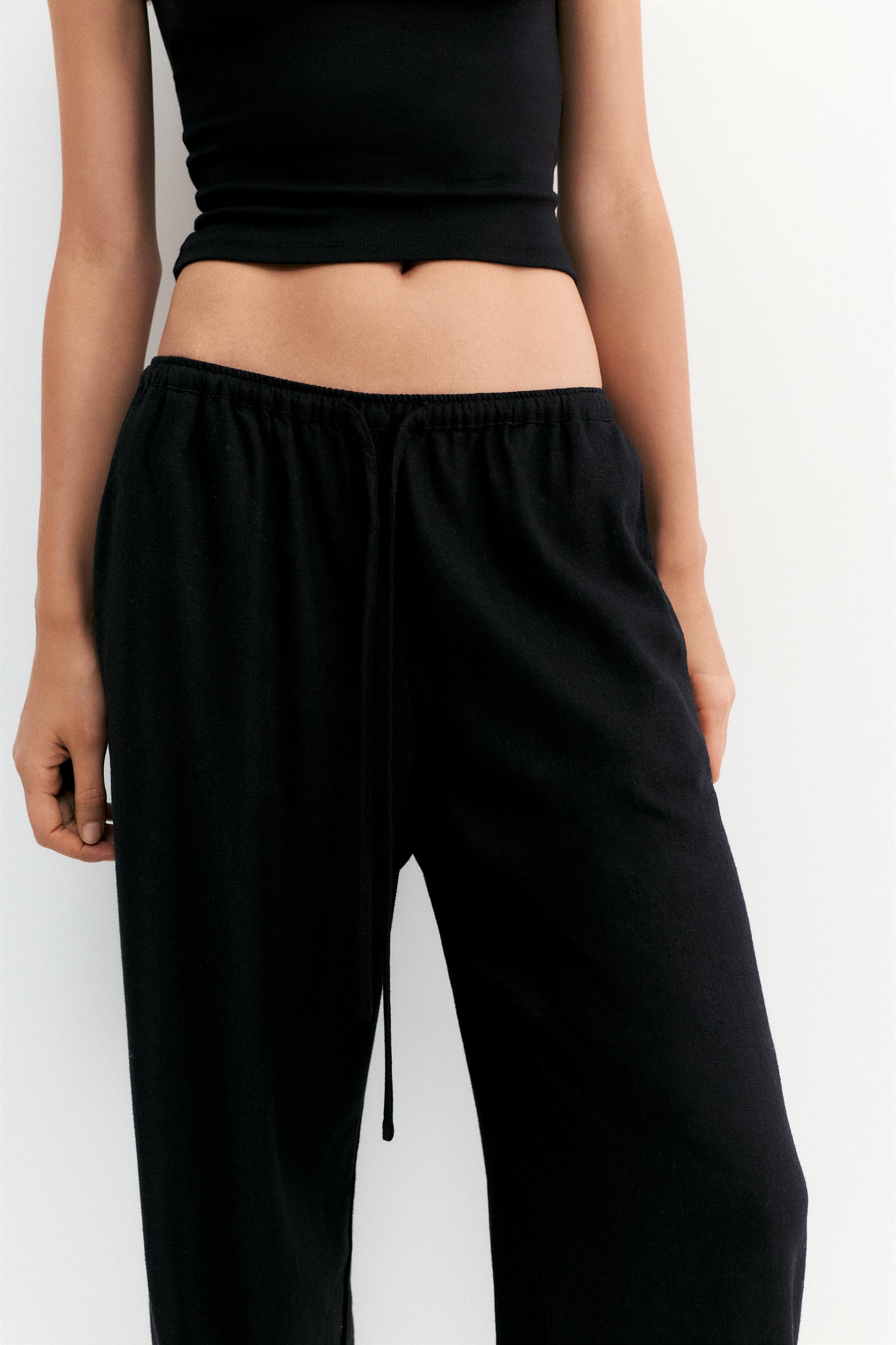 Flowy trousers with linen — Black