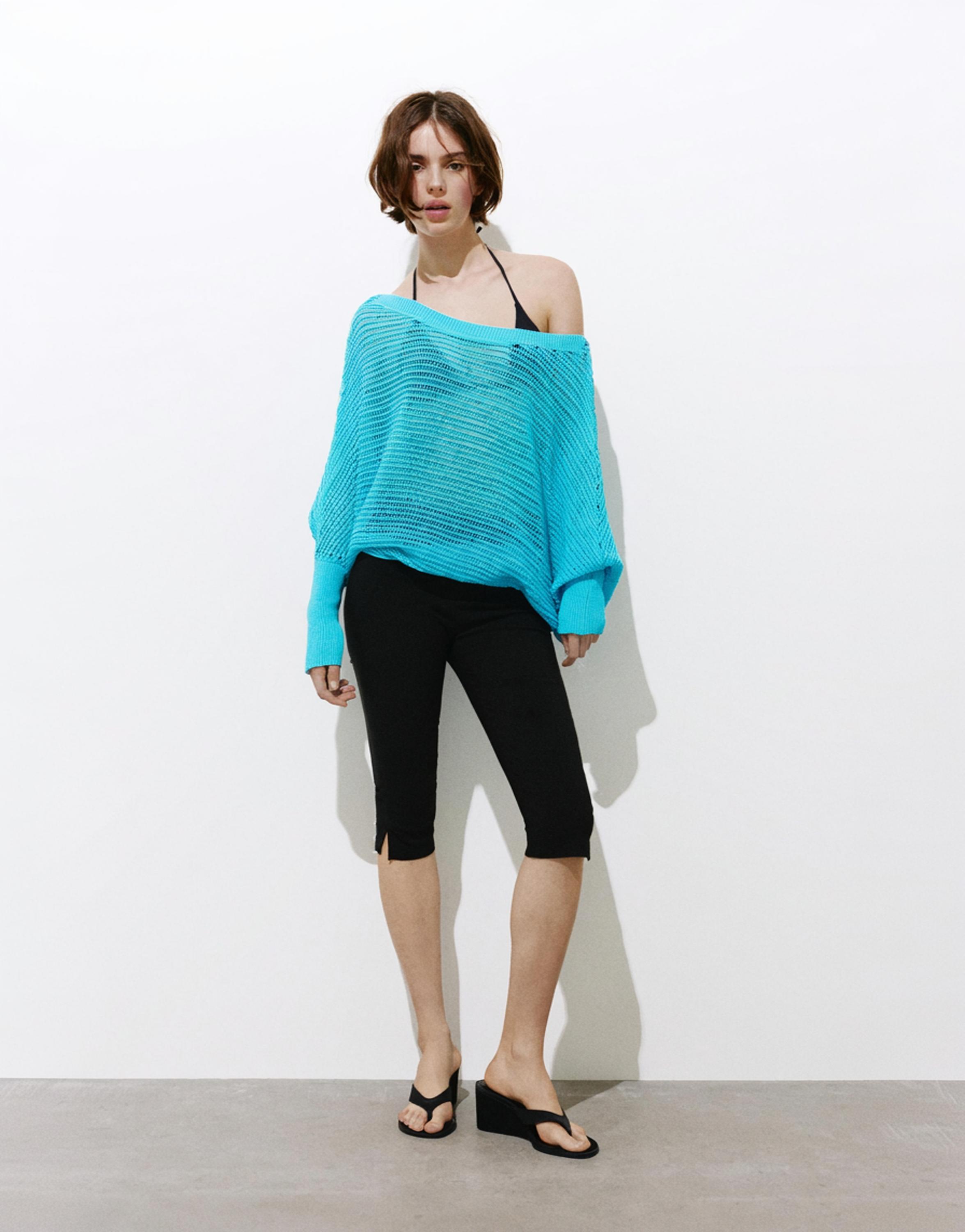 Cutwork rib jumper — Turquoise