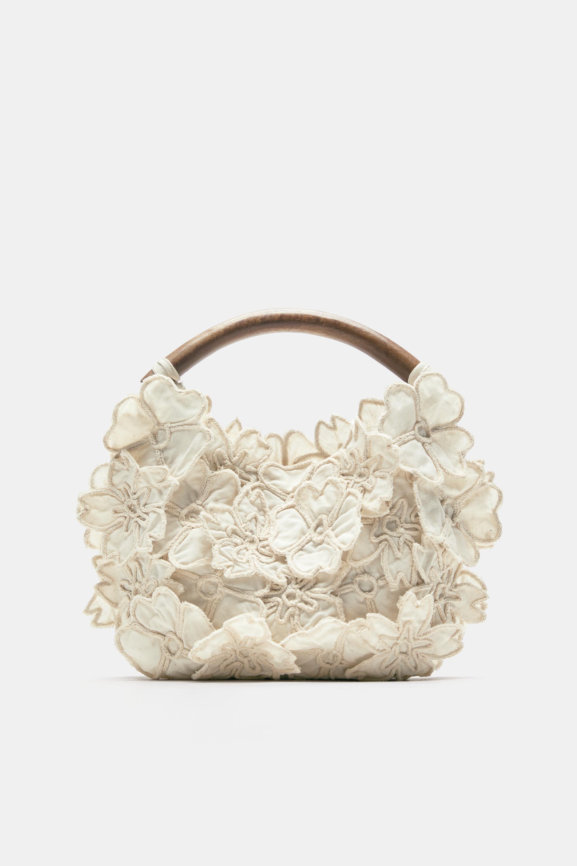 Floral handbag — Ecru