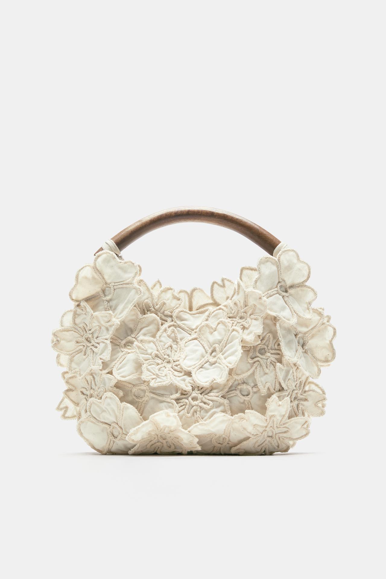 Floral handbag — Ecru