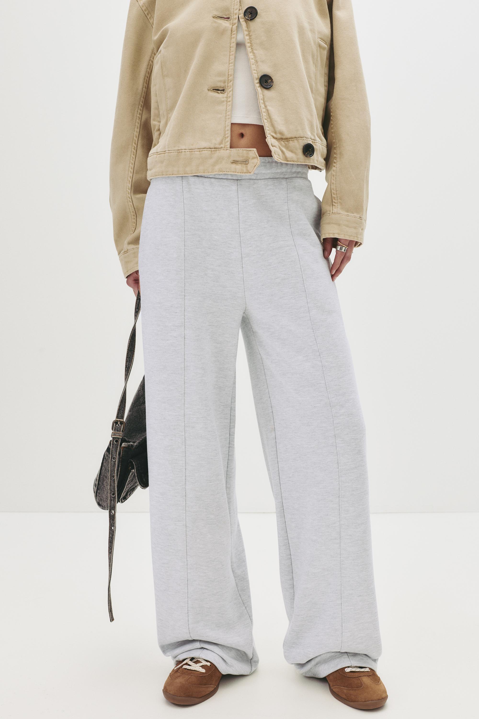 Wide-leg seam detail sweatpants — Grey marl