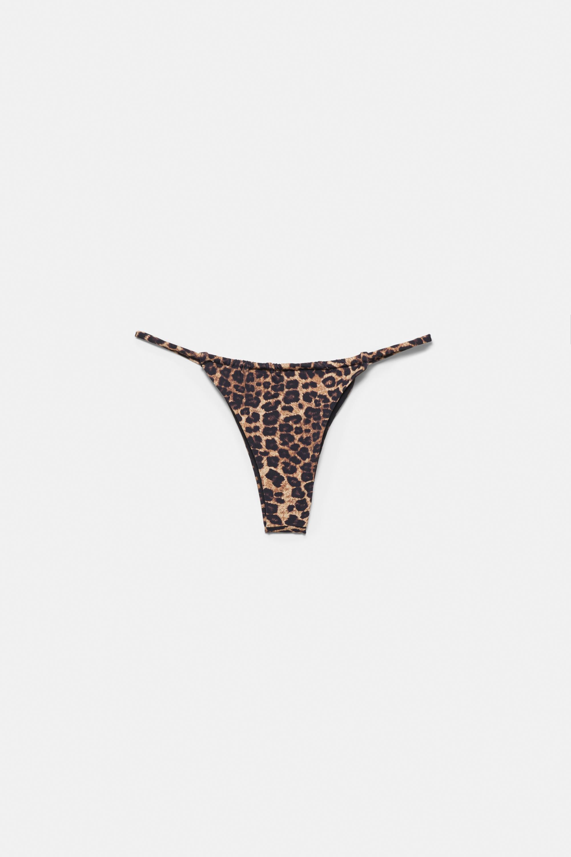 Leopard print gathered bikini bottoms — Brown