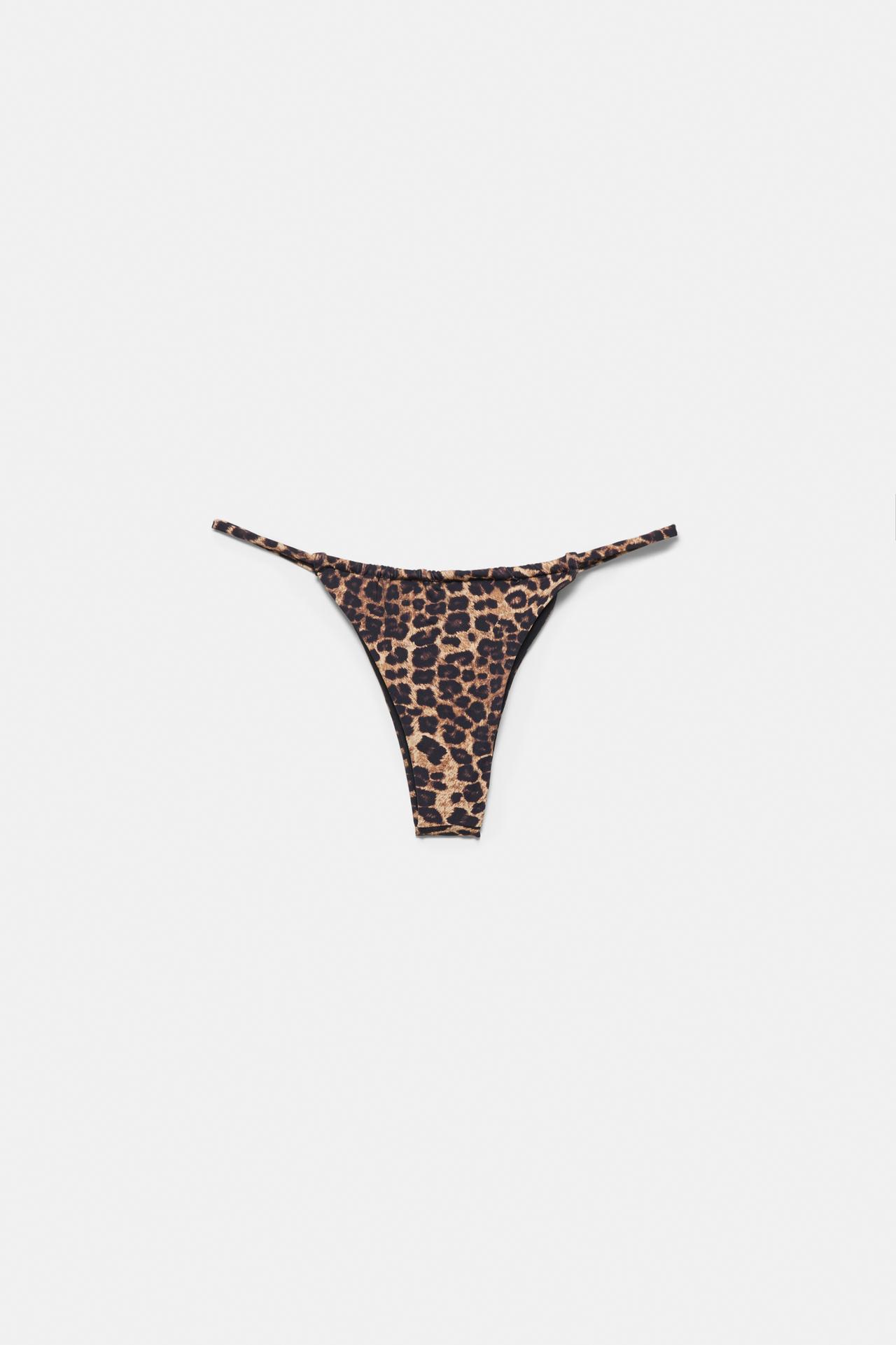 Leopard print gathered bikini bottoms — Brown
