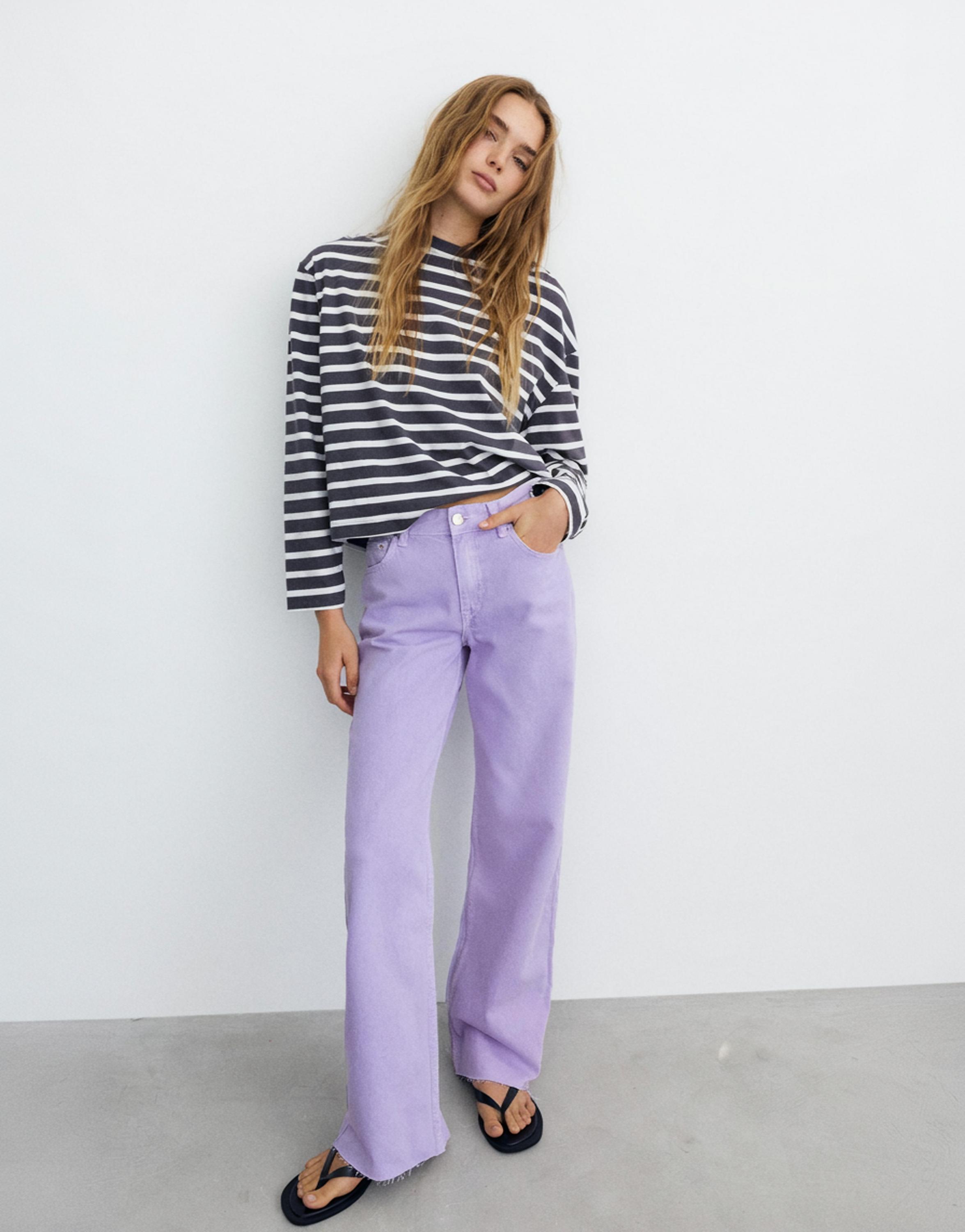 High-waist wide straight-leg jeans — Lilac