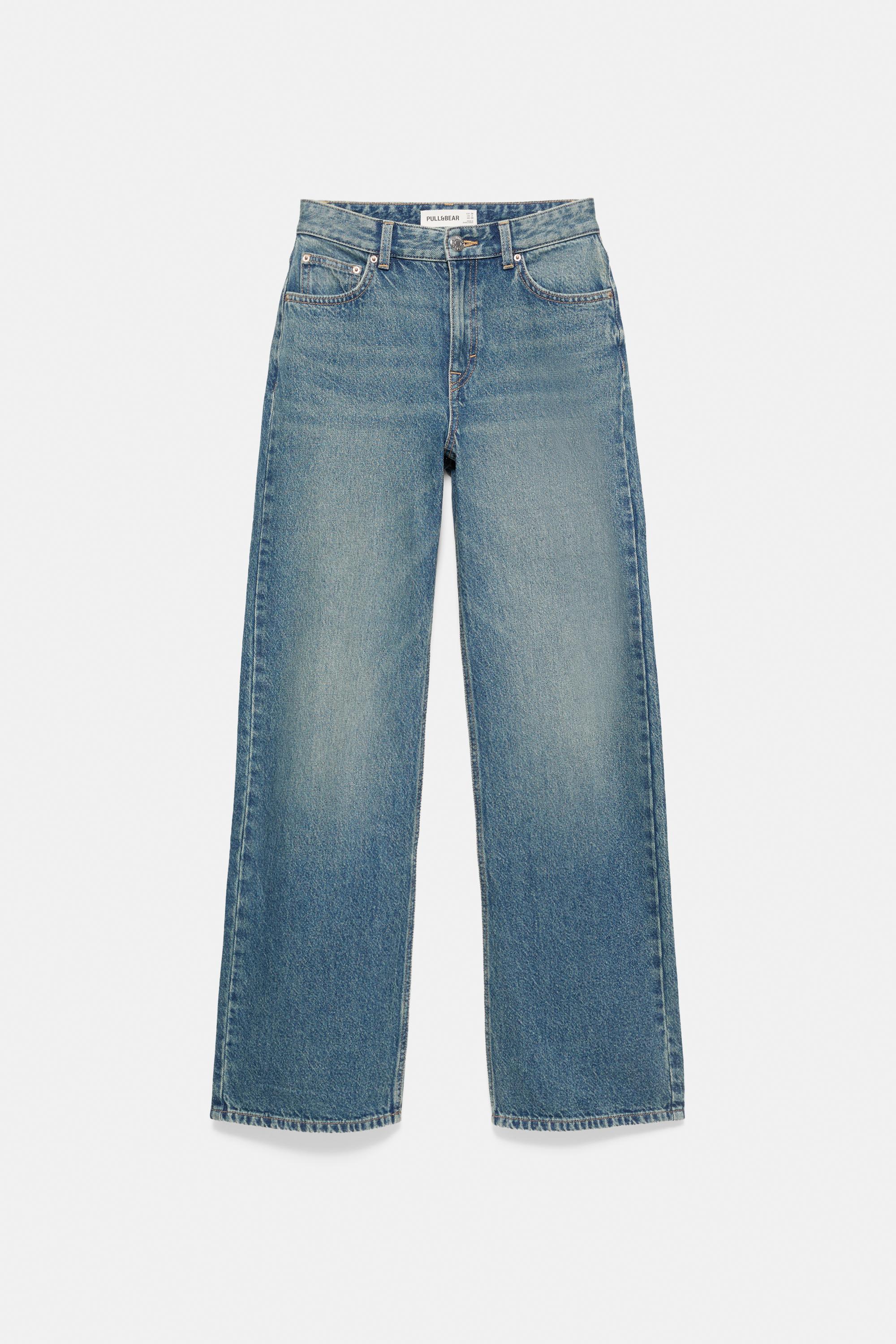 High-waist wide straight-leg jeans — Greenish blue