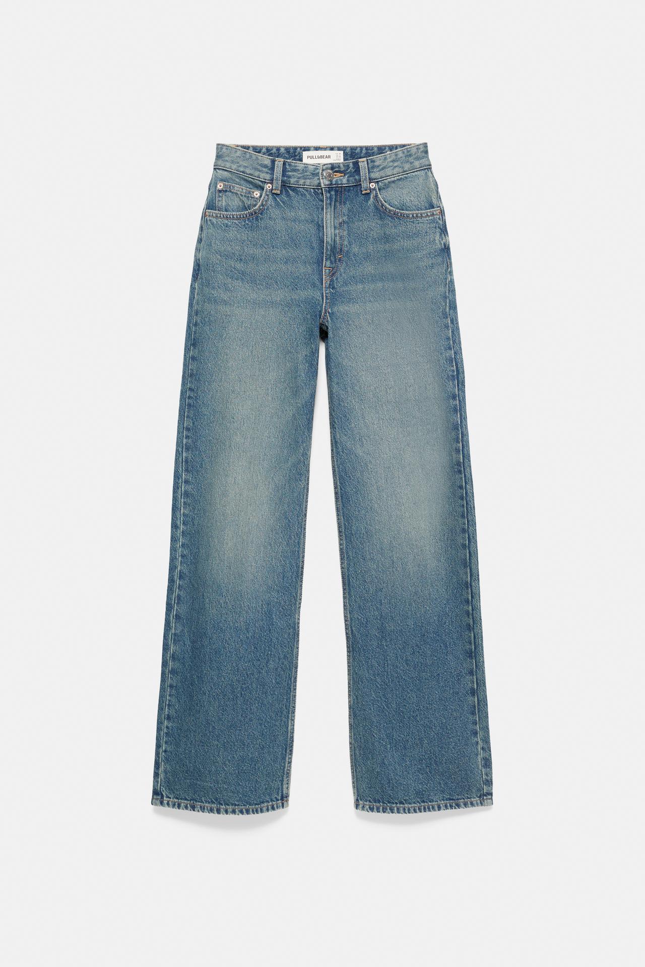 High-waist wide straight-leg jeans — Greenish blue