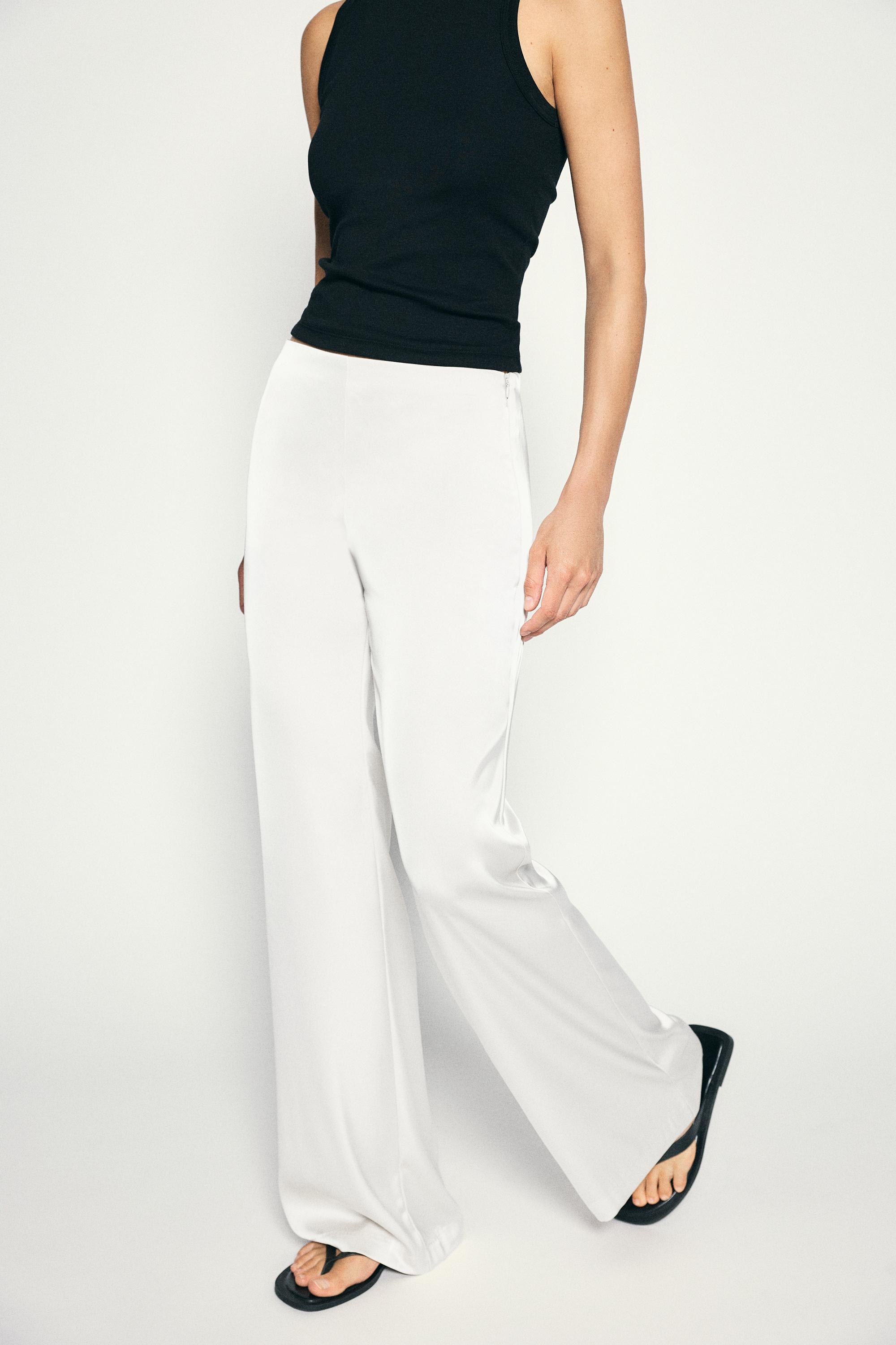 Satin straight-leg trousers — Ecru