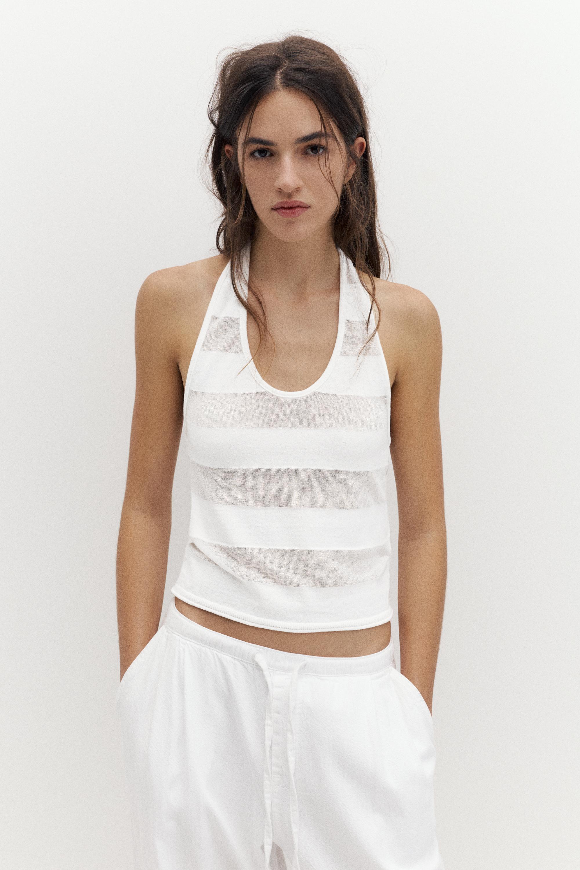 Sheer halter top — Ecru