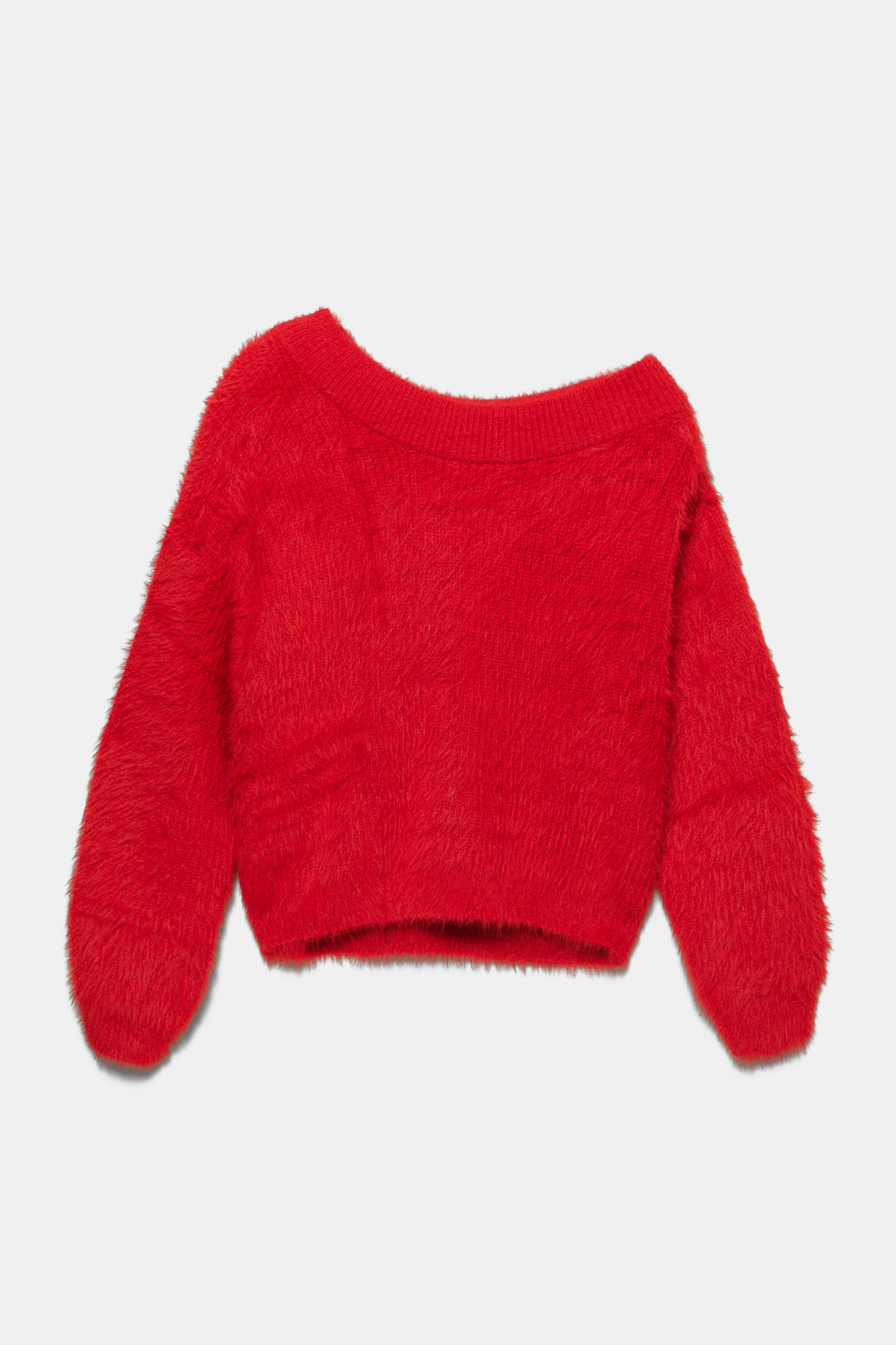 Asymmetric faux fur sweater — Red