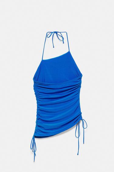 Asymmetric gathered halter top — Deep blue 7