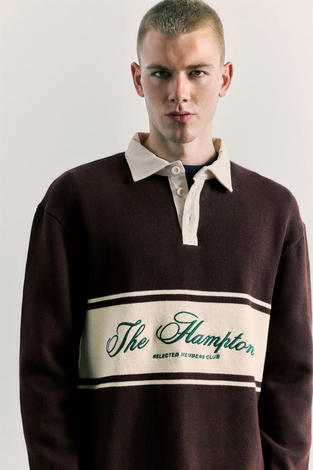 Long sleeve graphic polo shirt — Chocolate