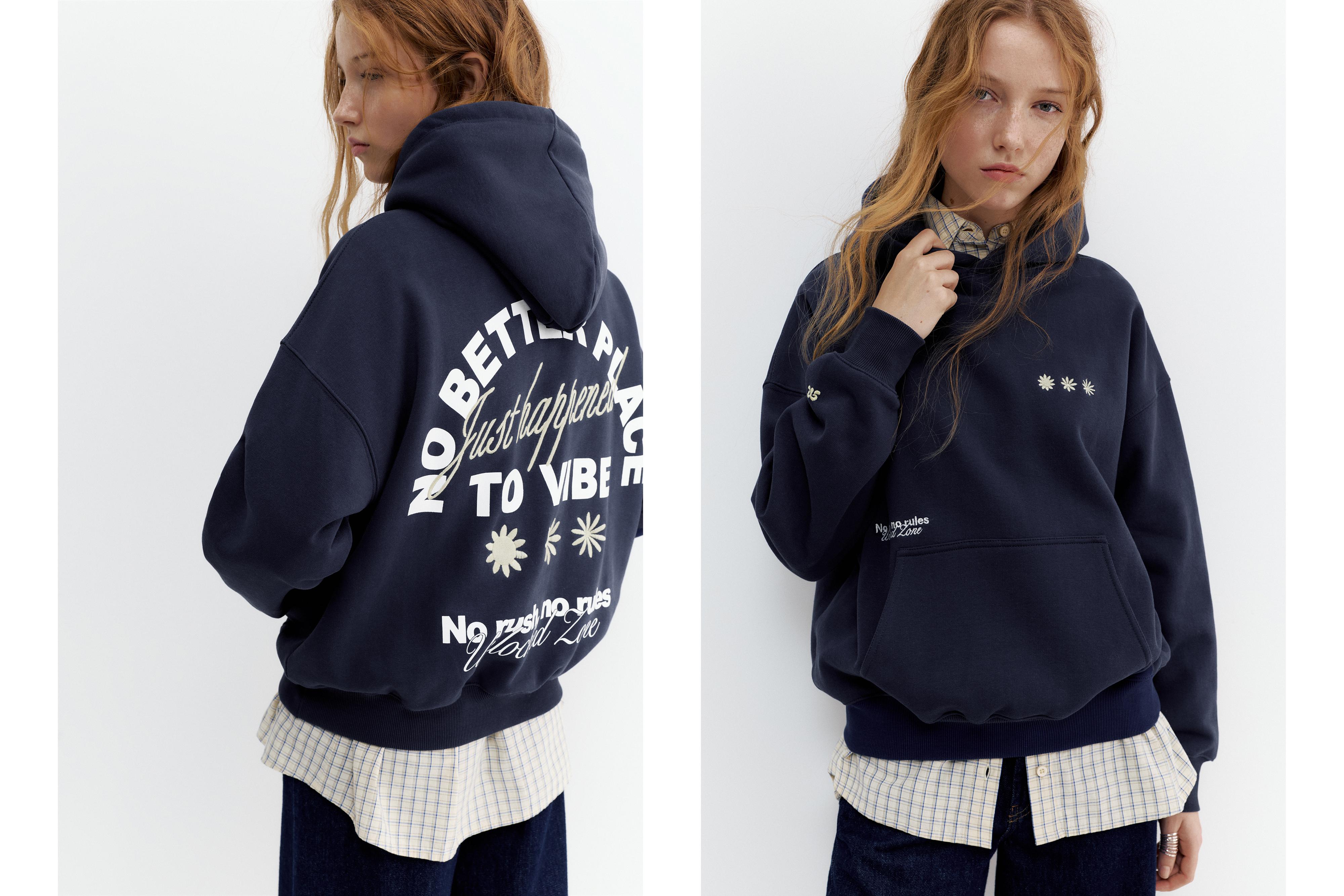 Hoodie with embroidered graphic — Ink blue