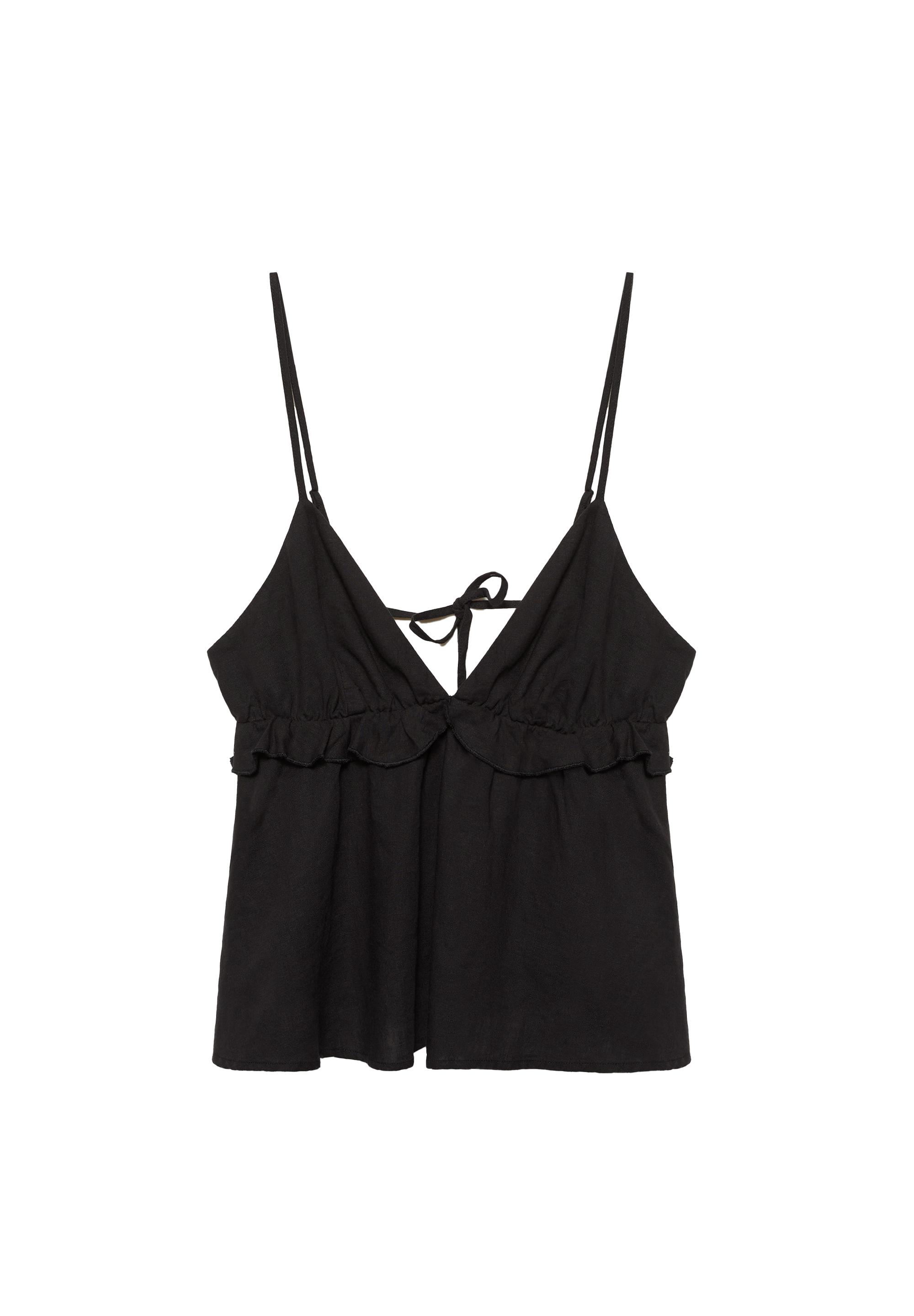 Ruffled linen top — Black