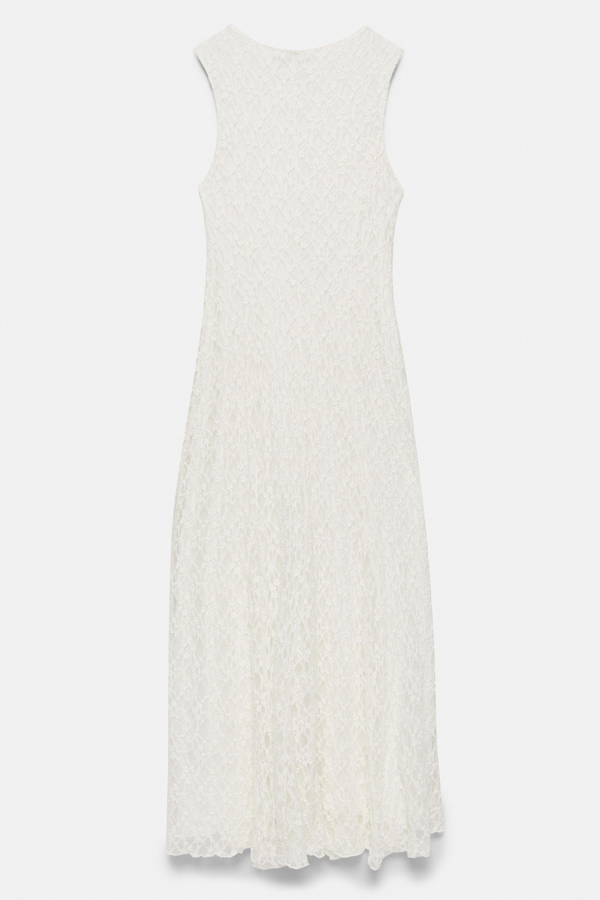 Fitted lace midi dress — Ecru