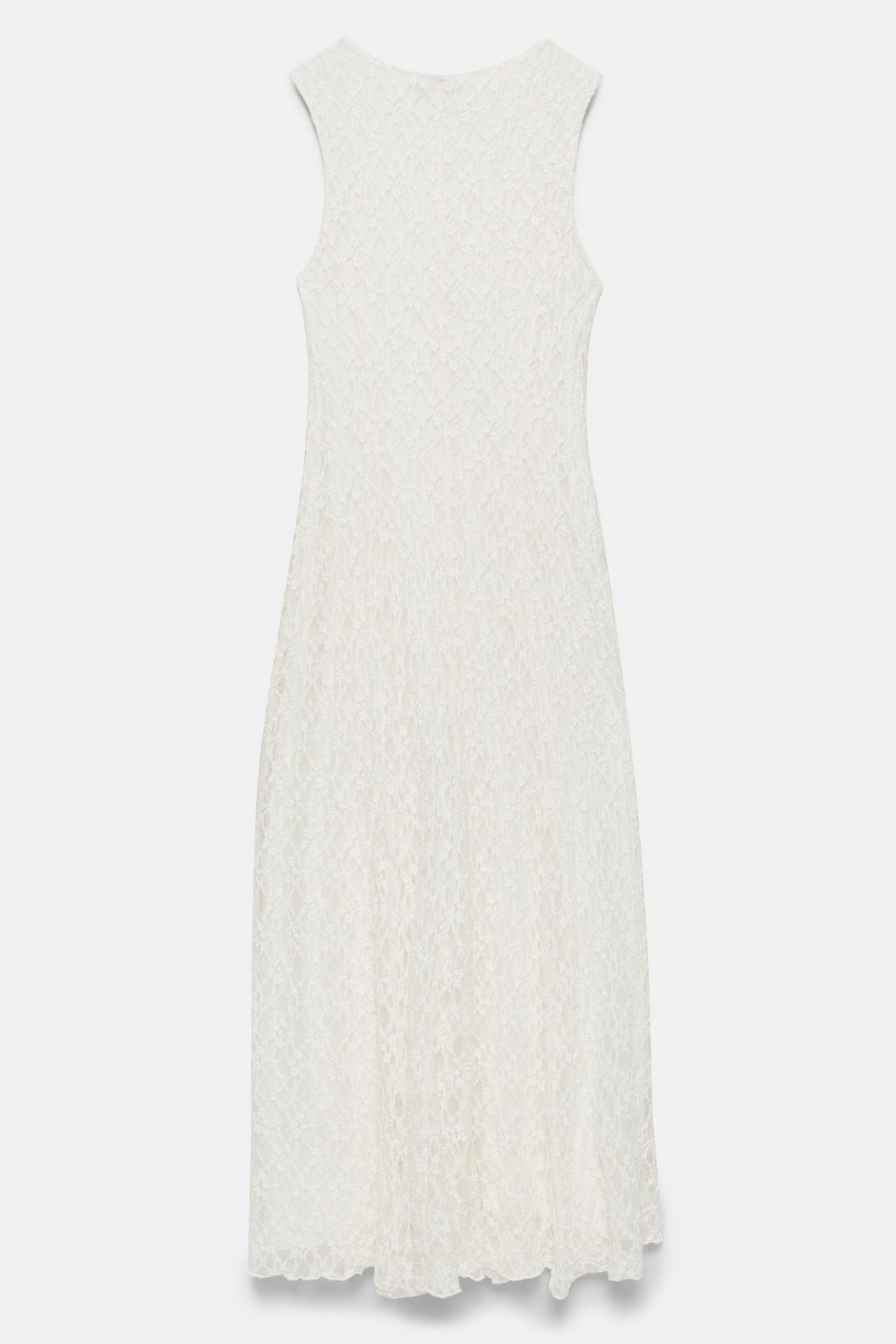 Fitted lace midi dress — Ecru