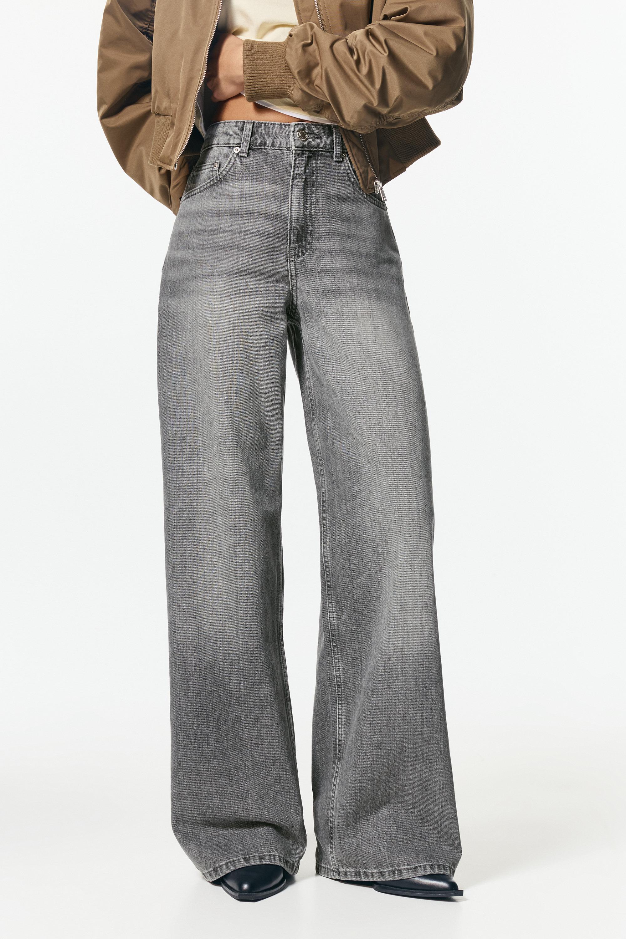 High-waist wide-leg jeans — Medium grey