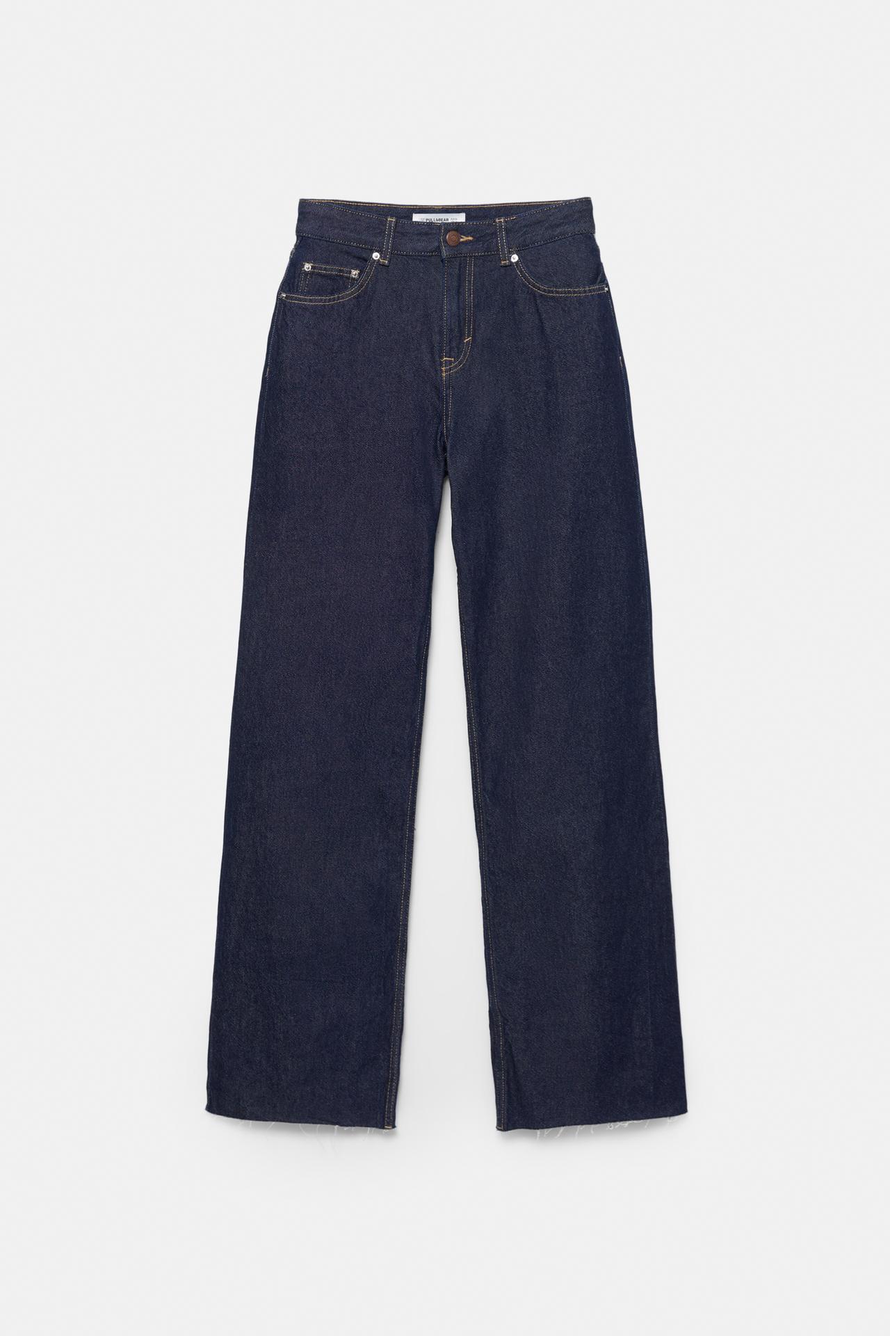 High-waist wide straight-leg jeans — Ink blue