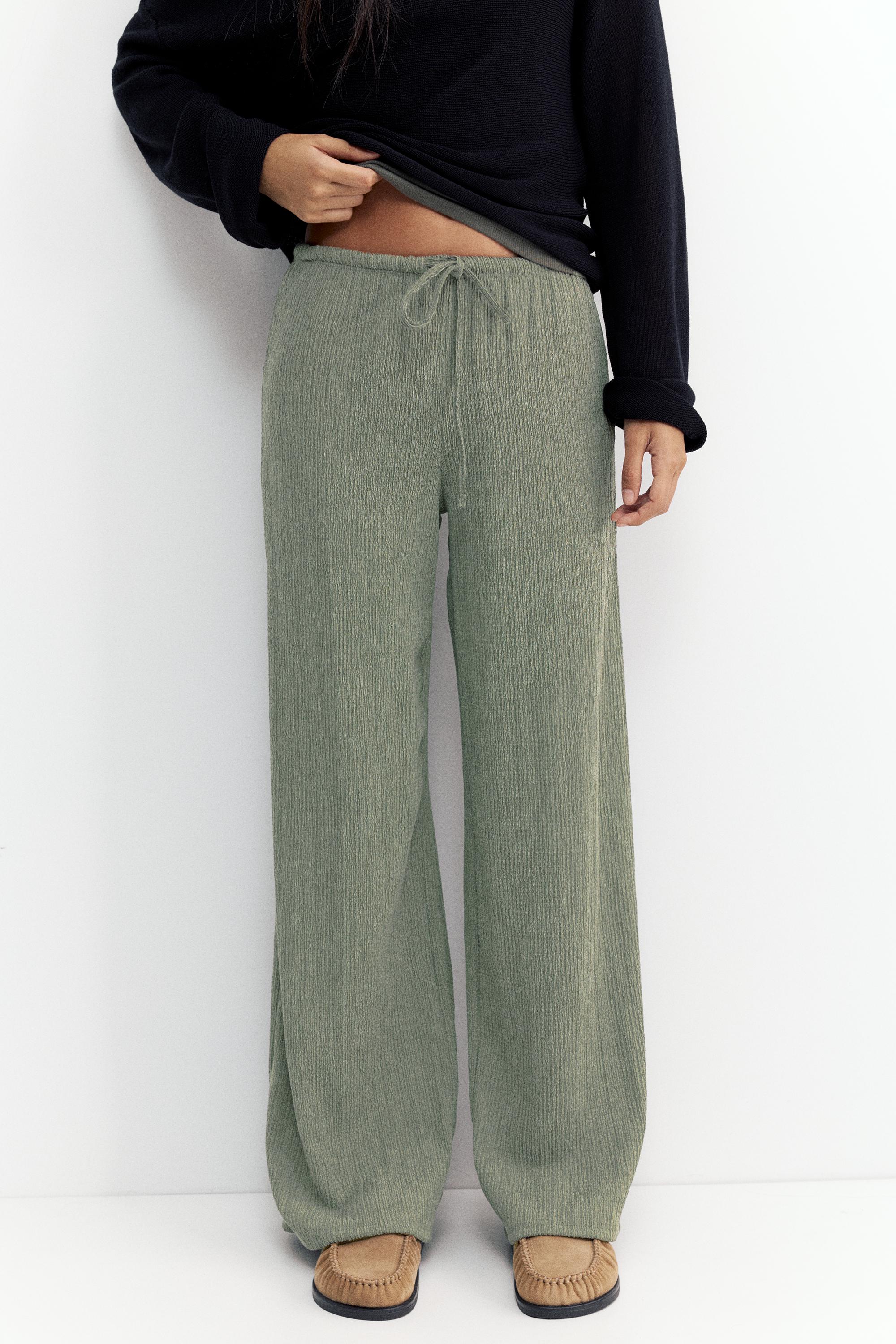 Wide-leg crepe trousers — Khaki