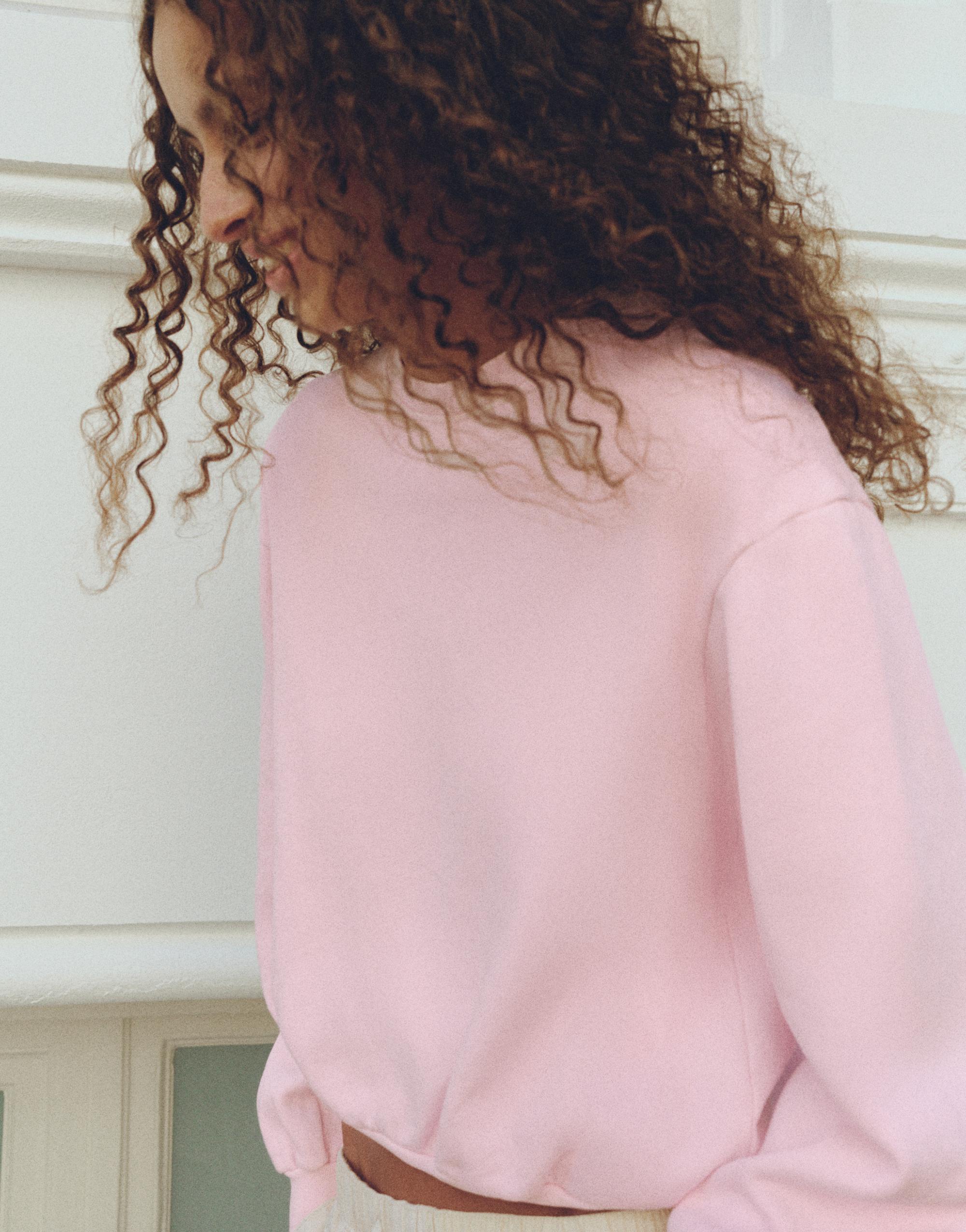 Cropped round neck sweatshirt — Pink