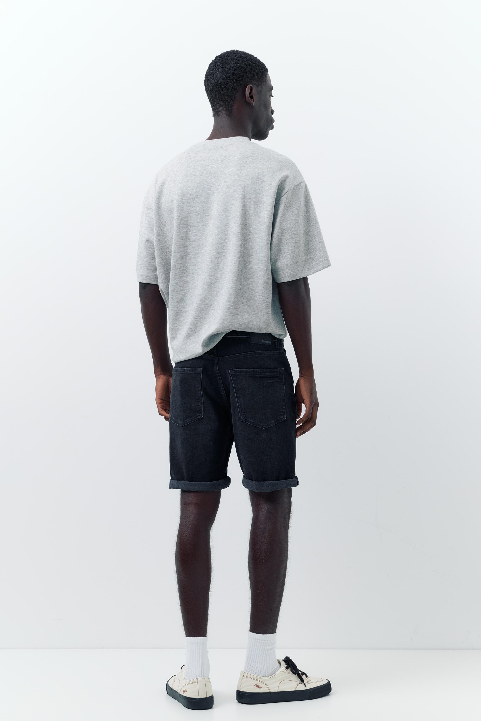 Ripped denim Bermuda shorts — Faded black
