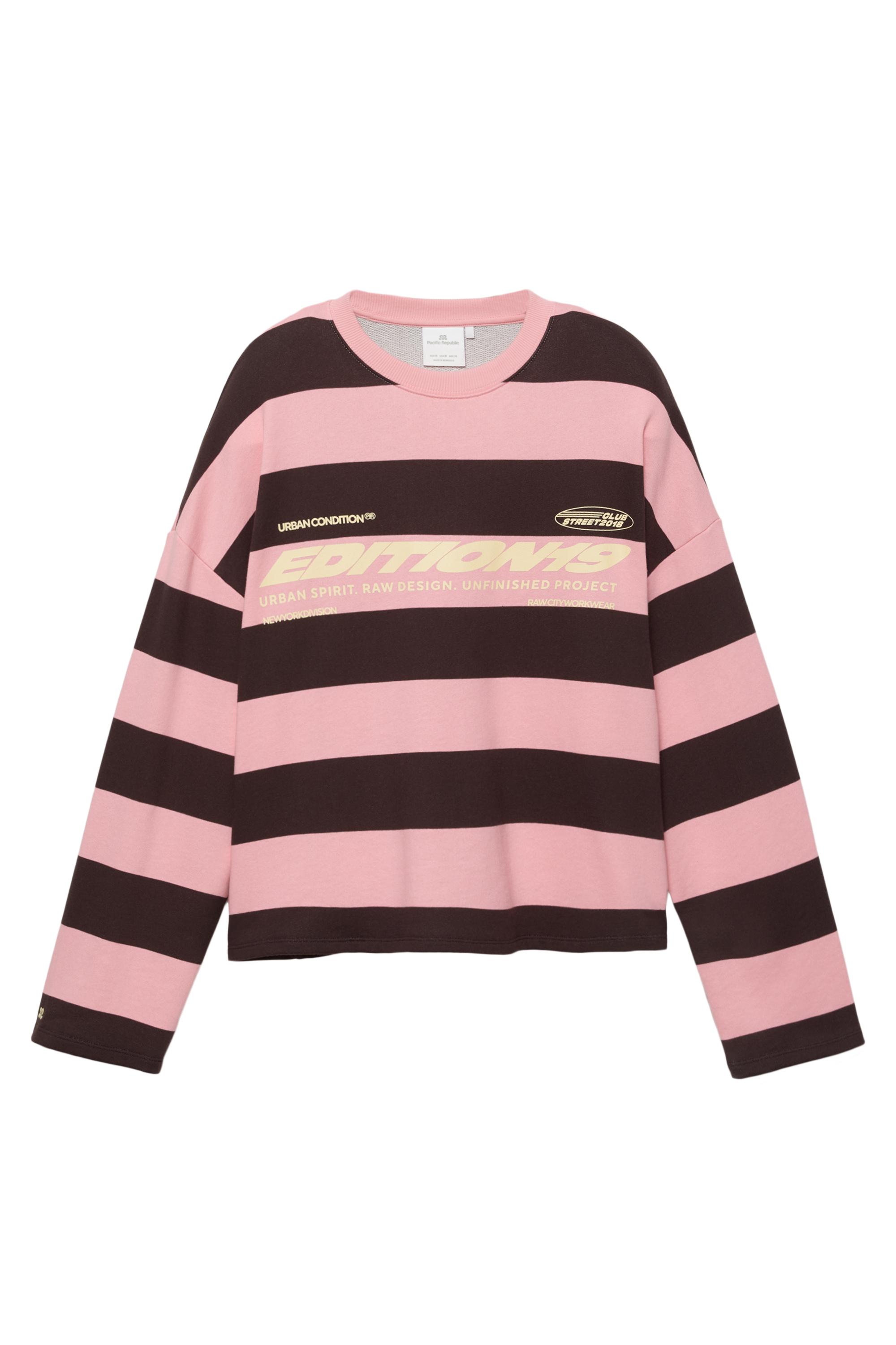 Striped crew neck sweatshirt with slogan