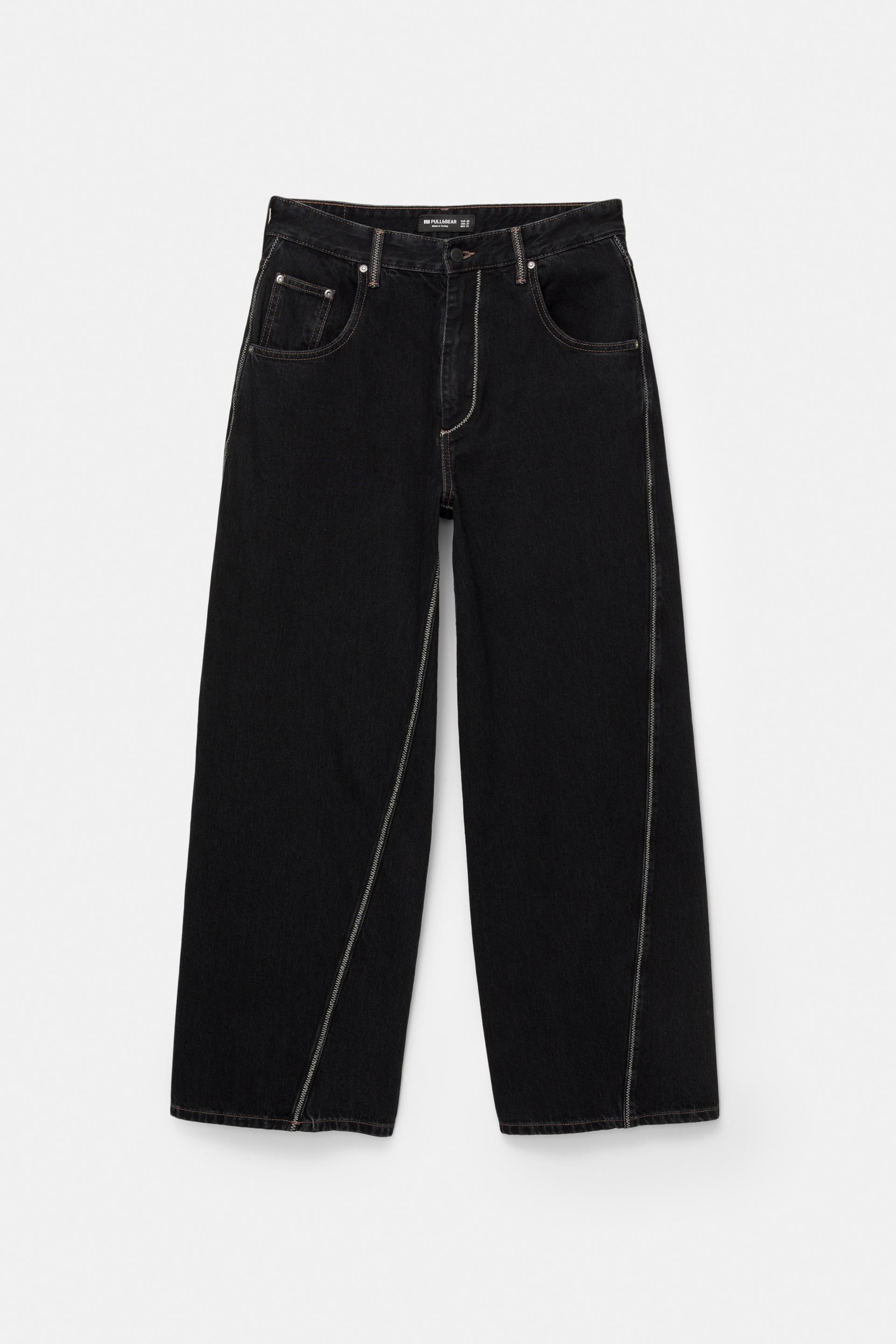 Straight Jeans Black Jeans White Contrast Stitching Black Wide-leg