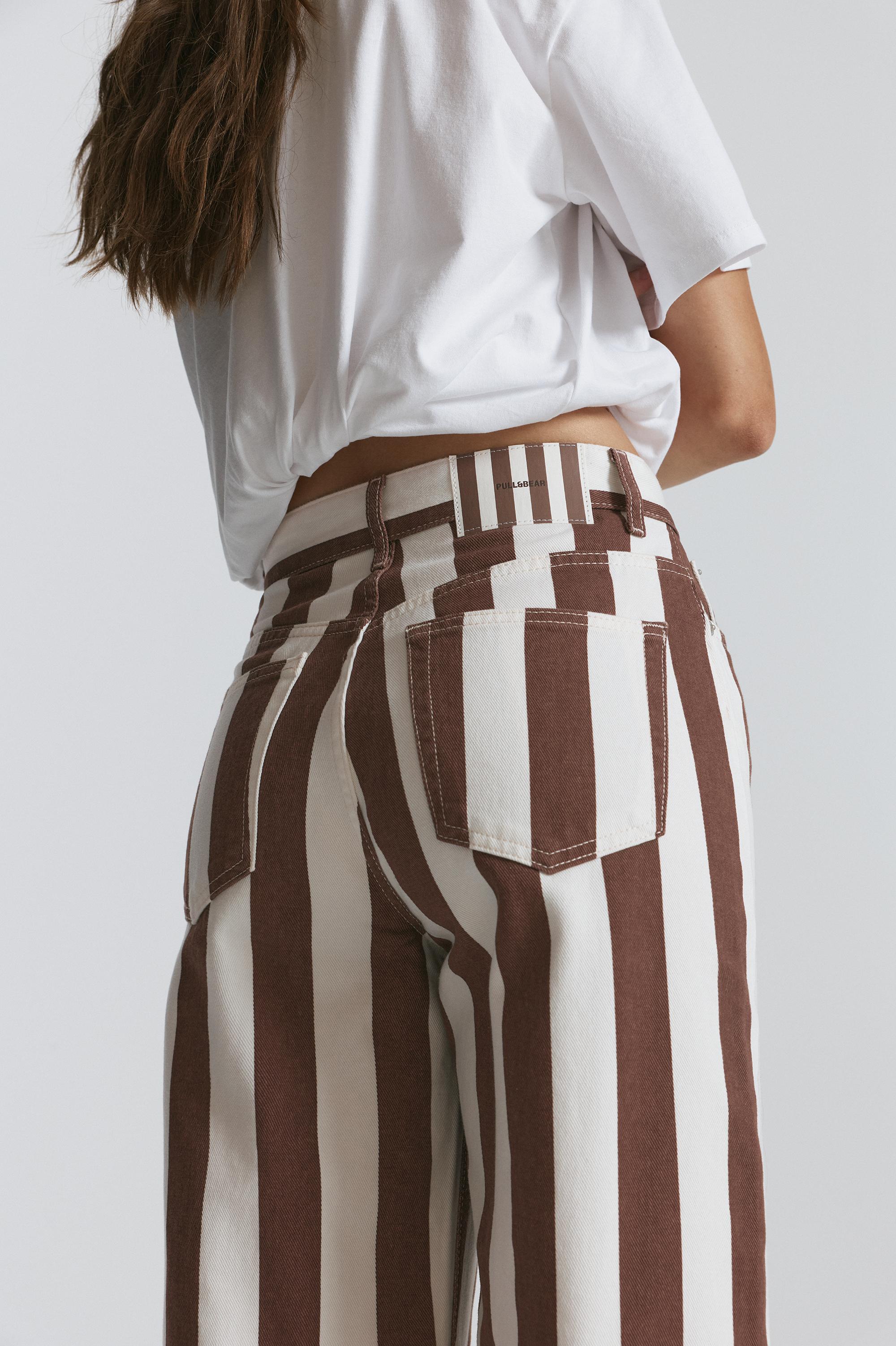 Striped straight-leg trousers — Brown