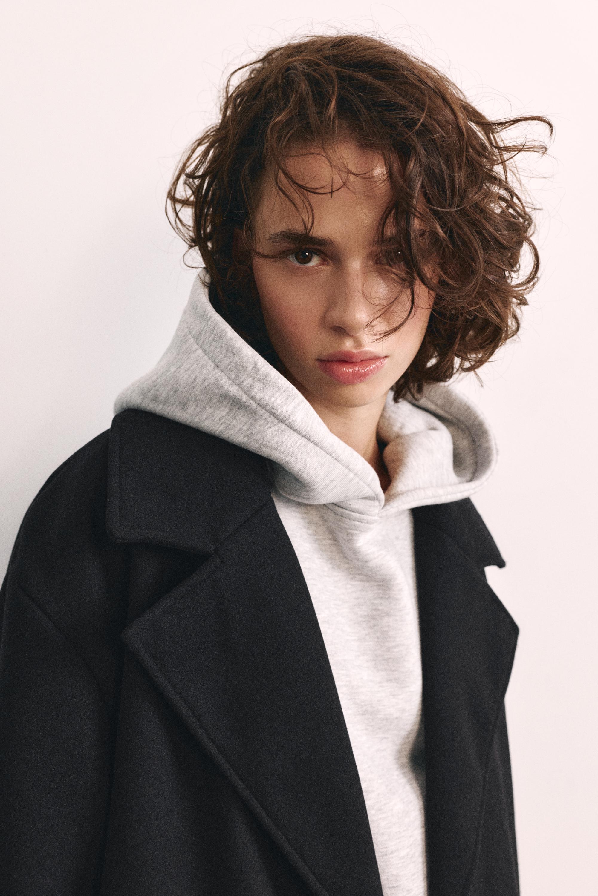 Double-breasted felt texture coat — Black
