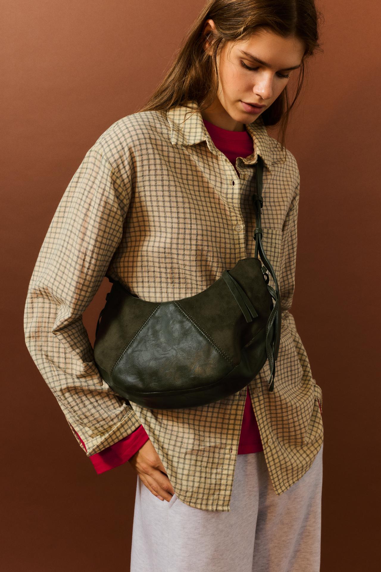 Mixed-material crossbody bag — Khaki