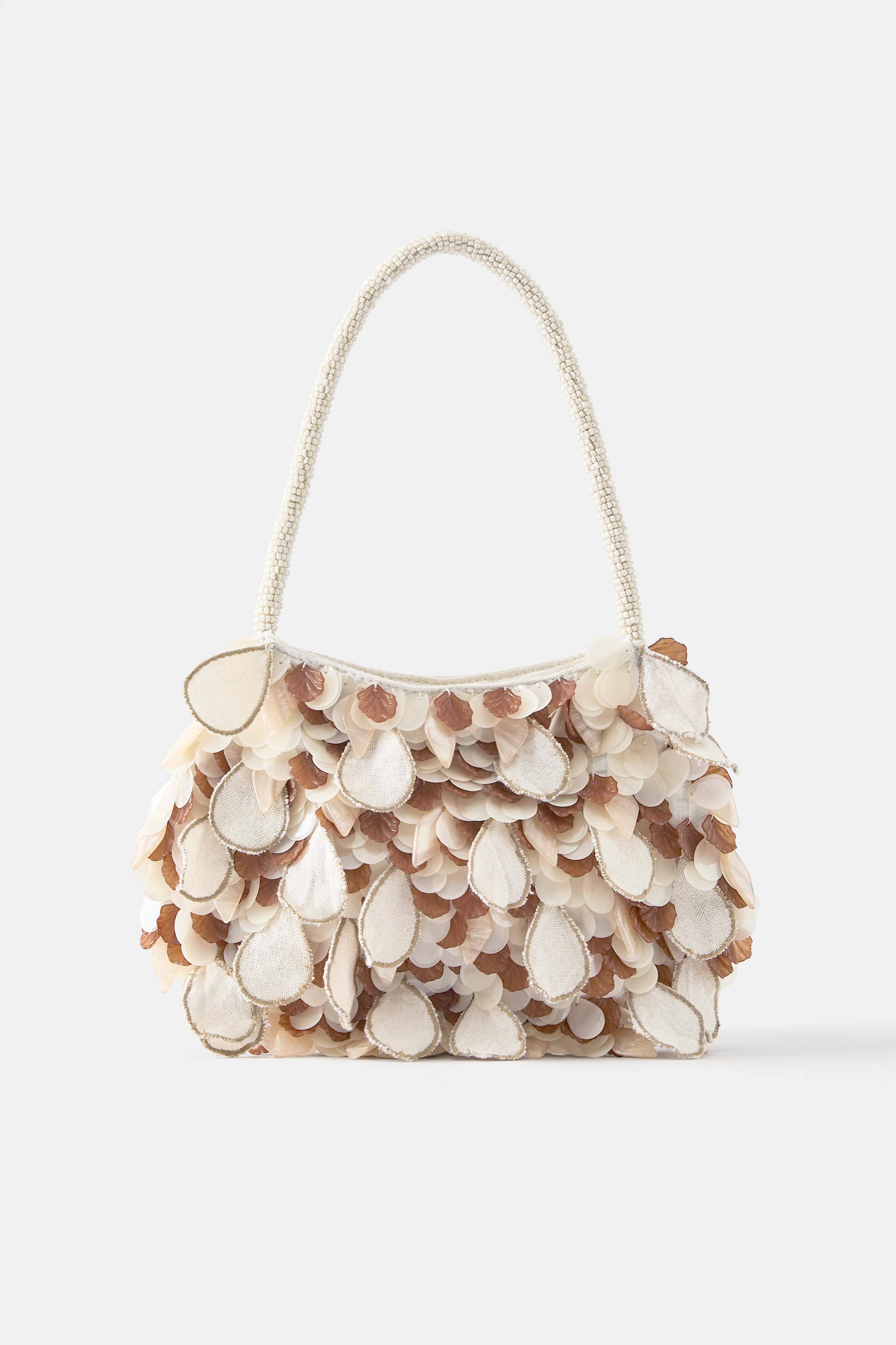 Beaded shoulder bag — Ecru