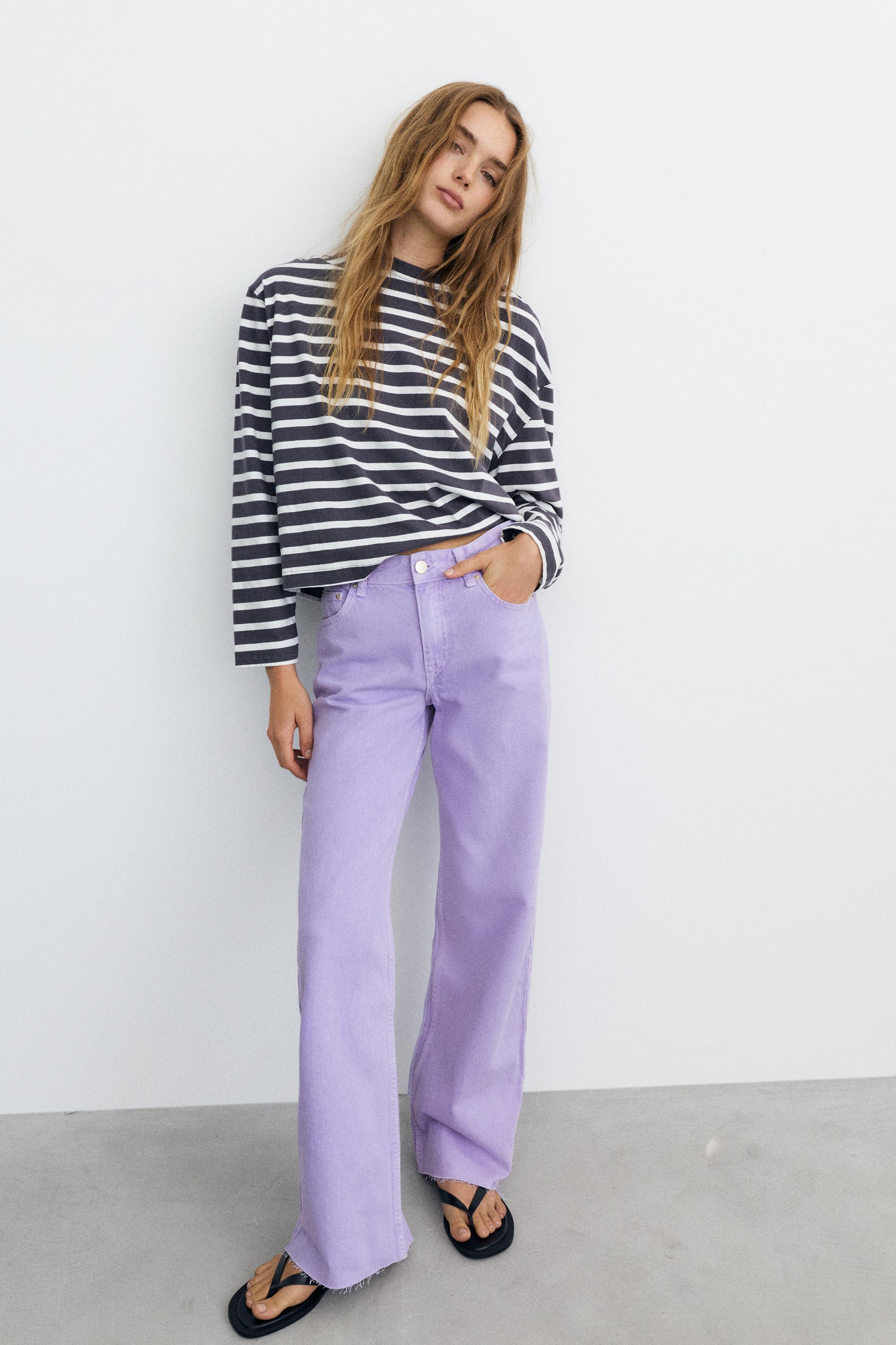 High-waist wide straight-leg jeans — Lilac
