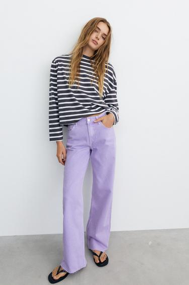 High-waist wide straight-leg jeans — Lilac 1