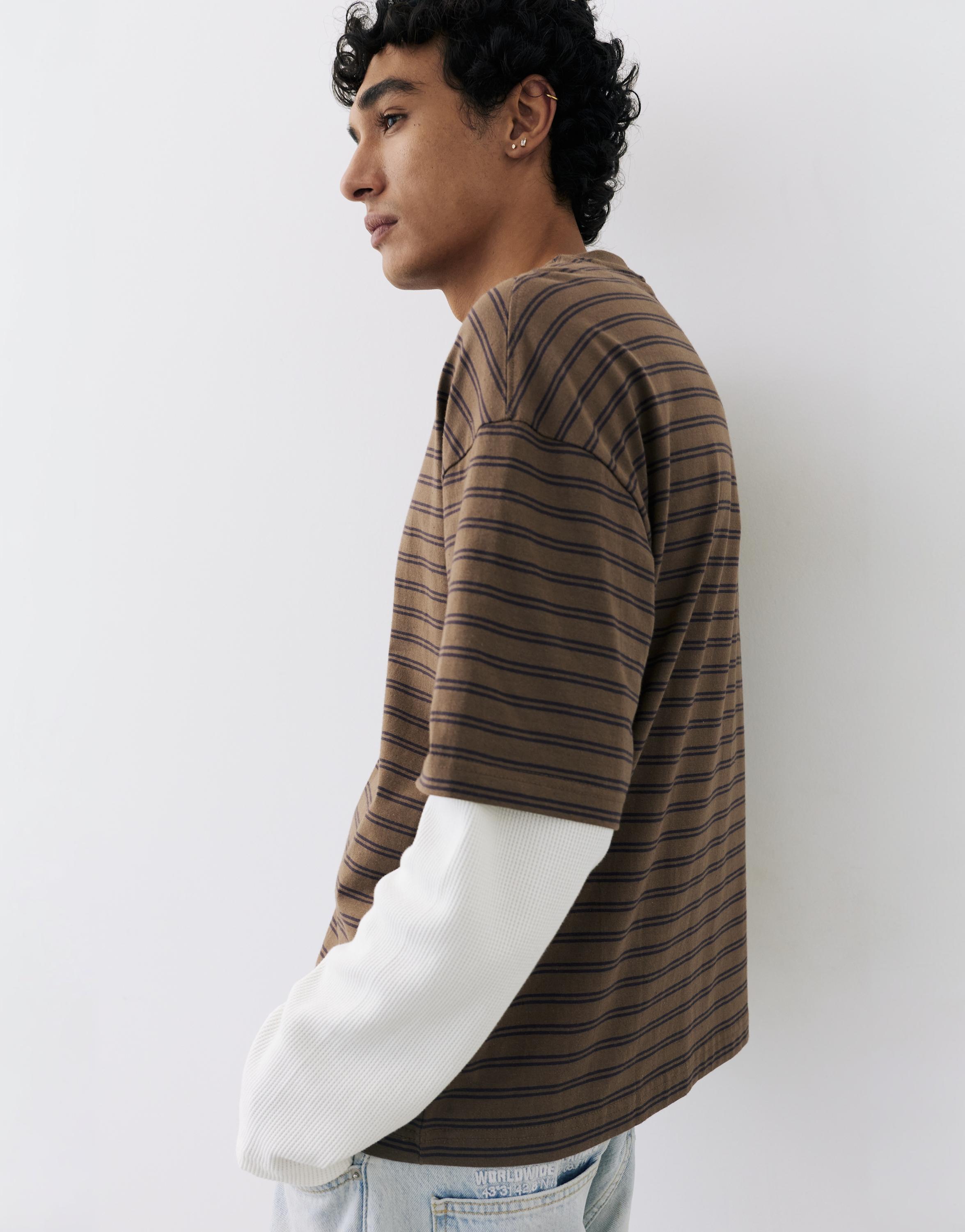 Double-layer long sleeve T-shirt — Striped