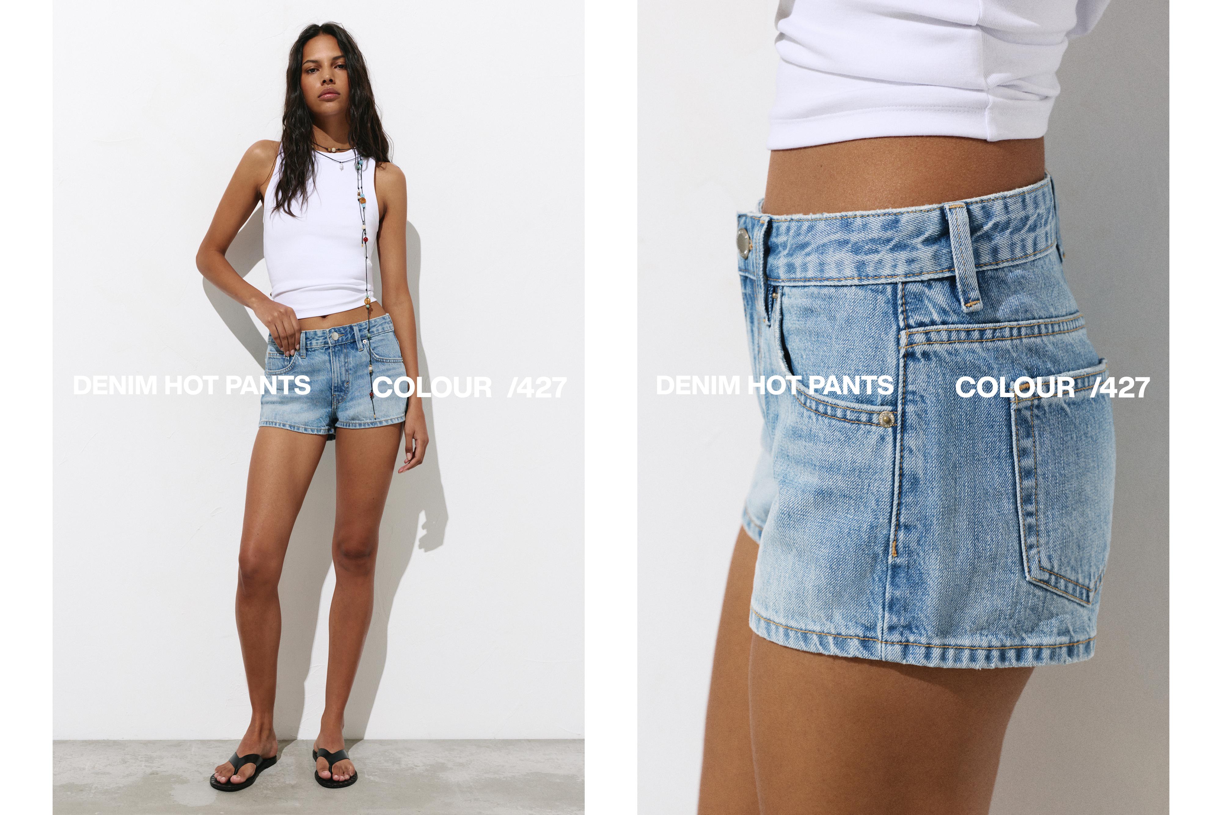 Low-rise denim mini shorts — Medium blue
