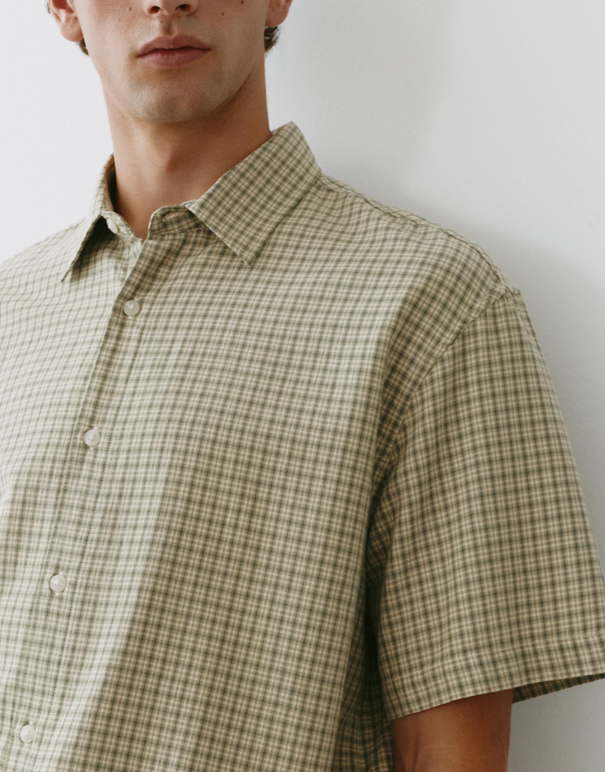 Short sleeve check shirt — Green/Ecru