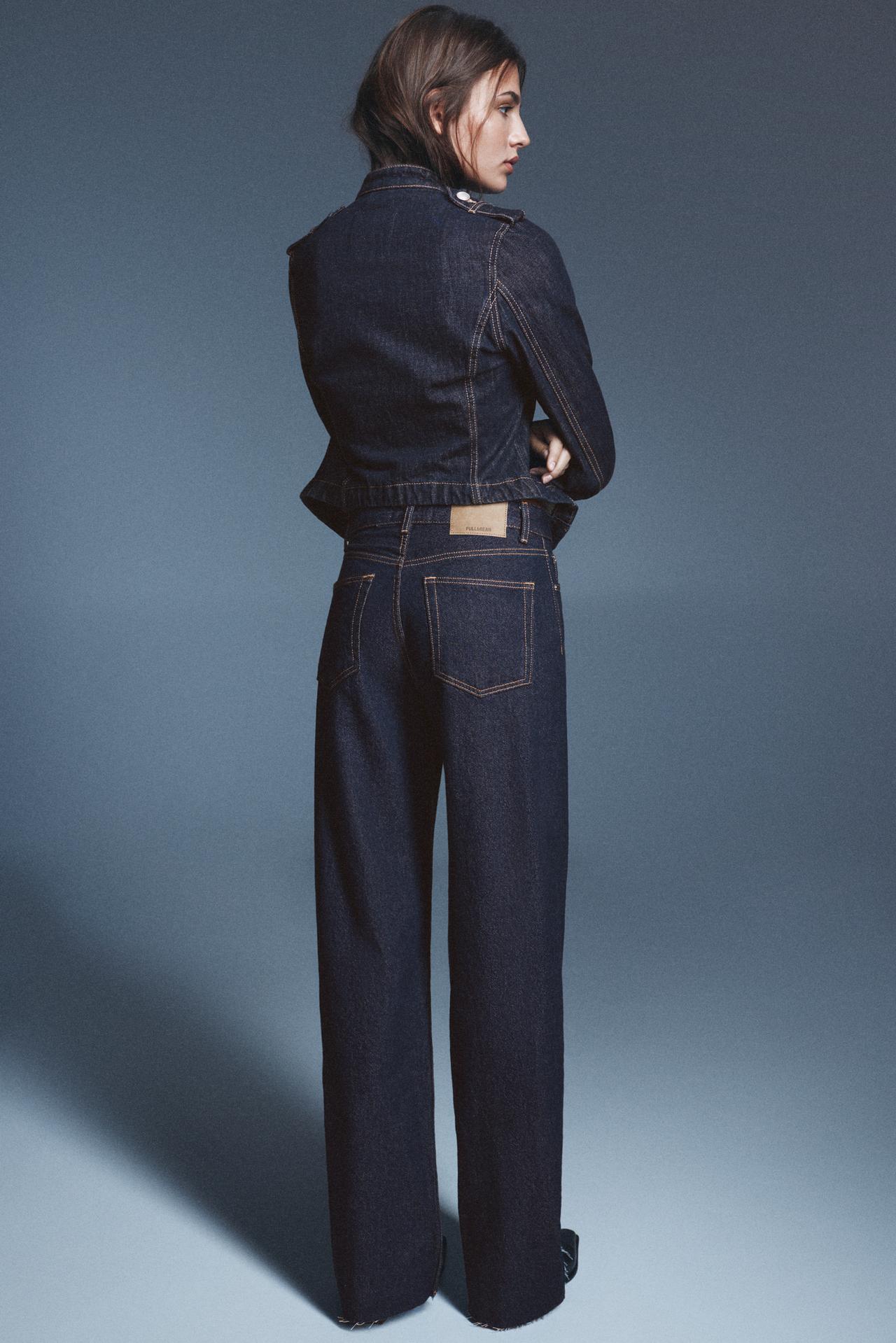 High-waist wide straight-leg jeans — Ink blue