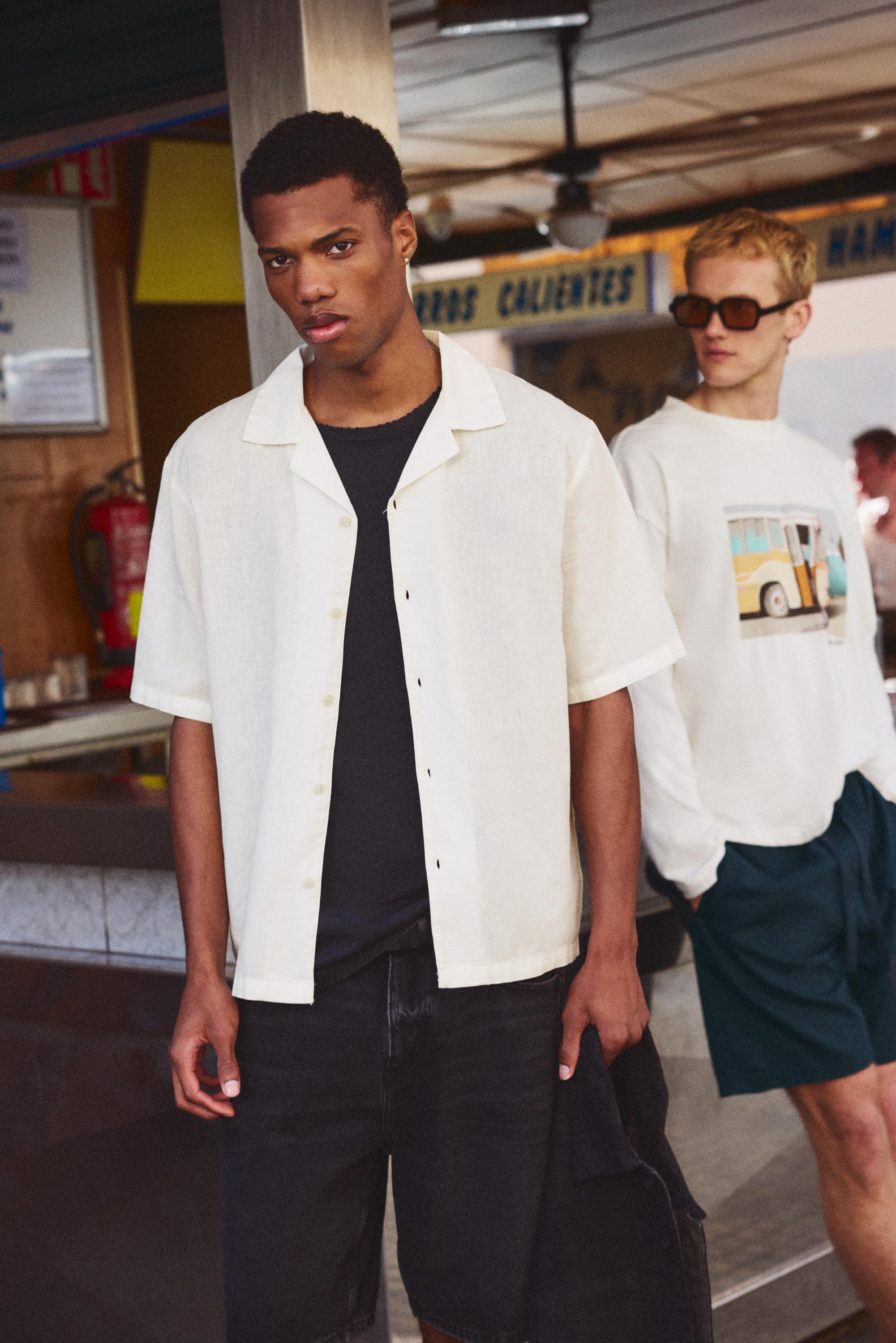Short sleeve linen blend shirt — Off white