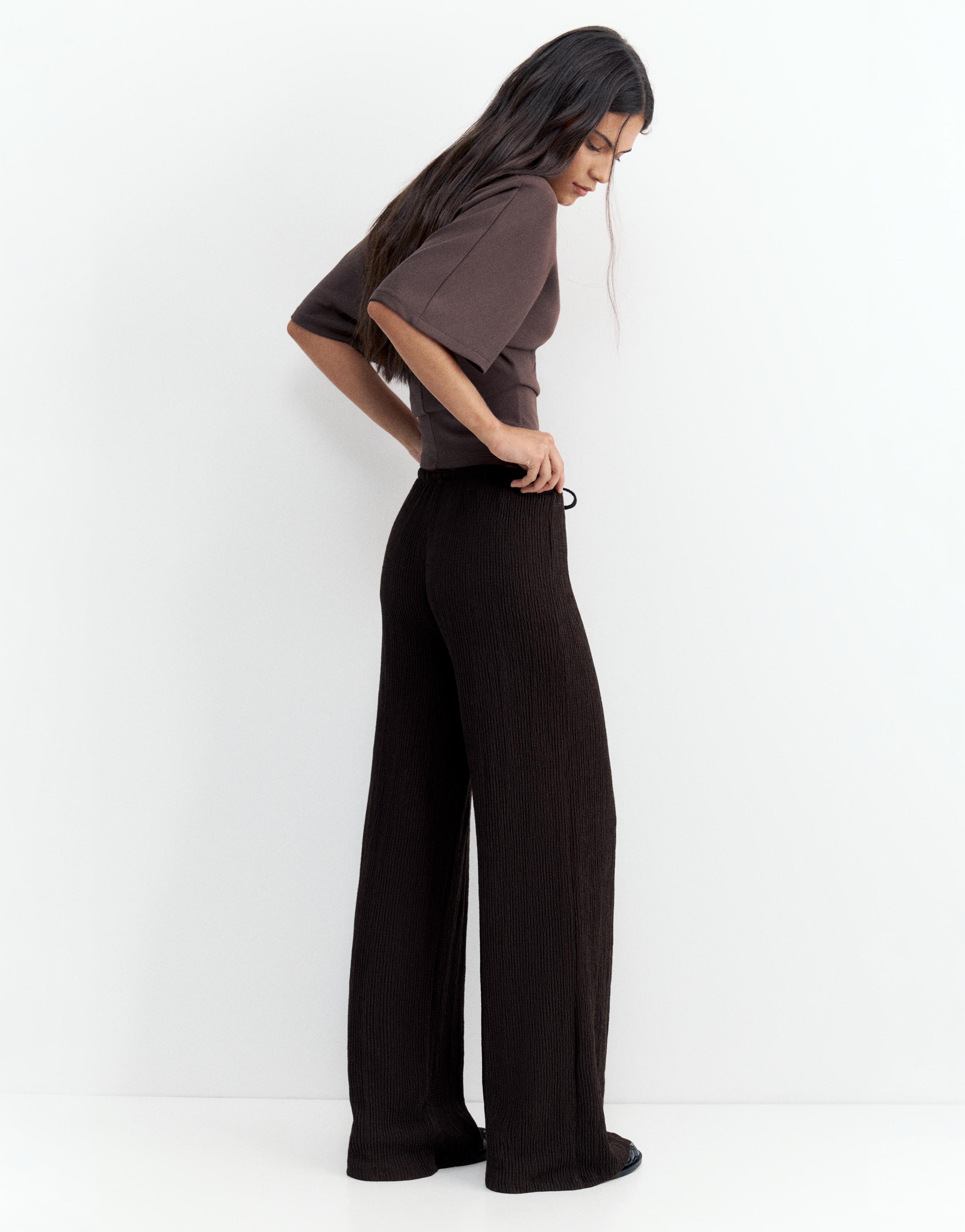 Wide-leg crepe trousers — Brown