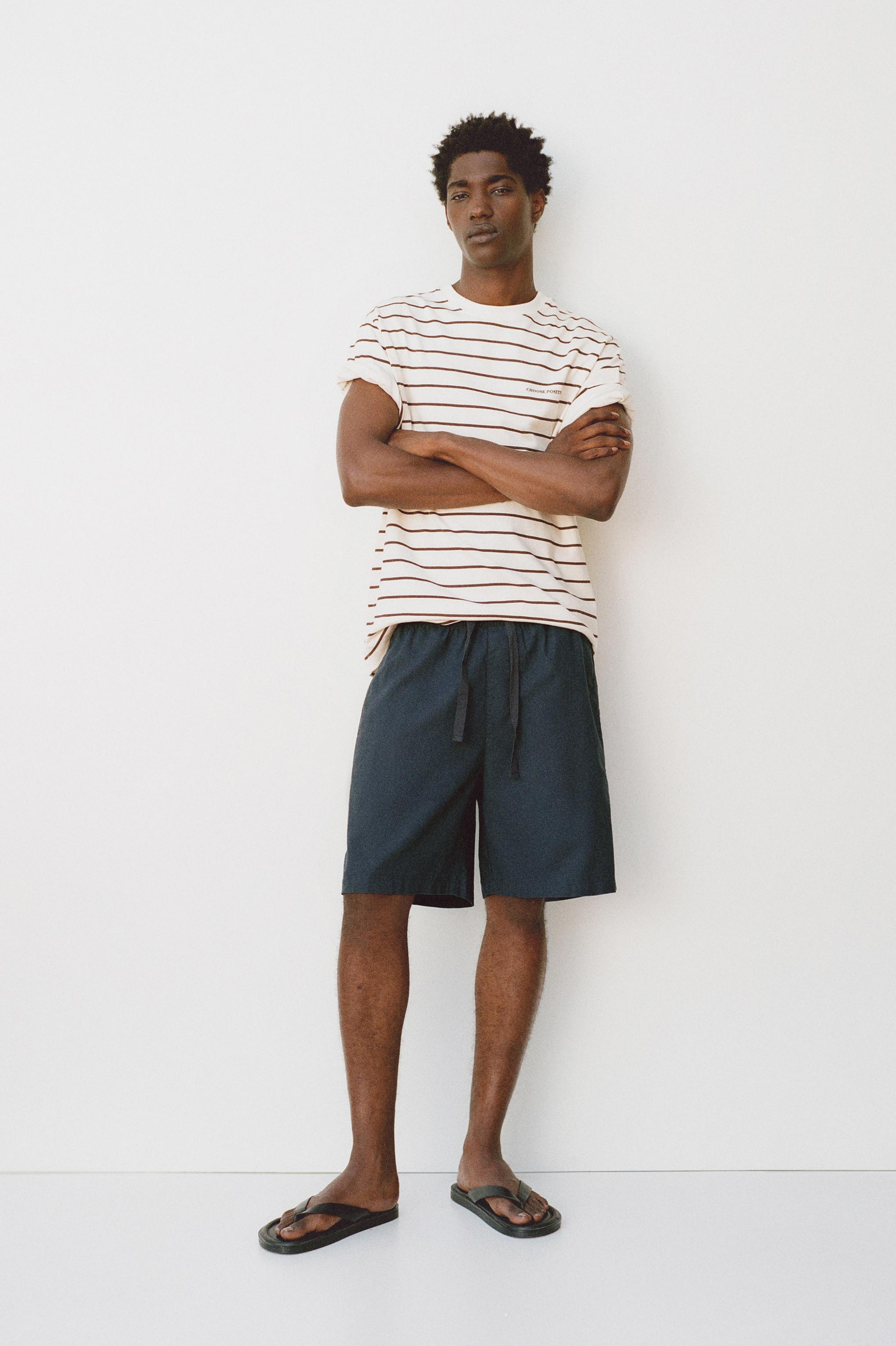 Linen blend Bermuda joggers — Dark blue