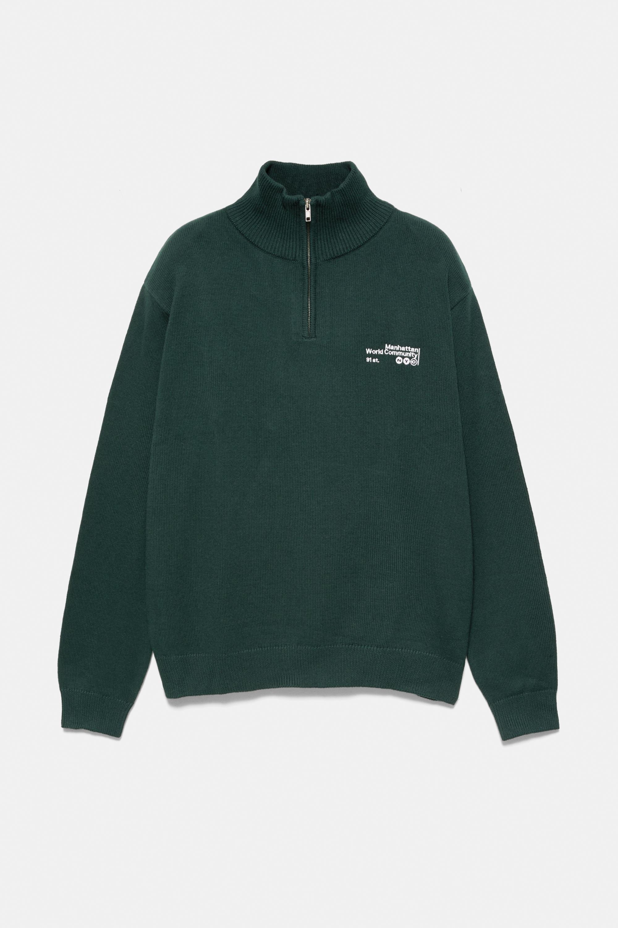 Embroidered quarter-zip sweatshirt — Dark green
