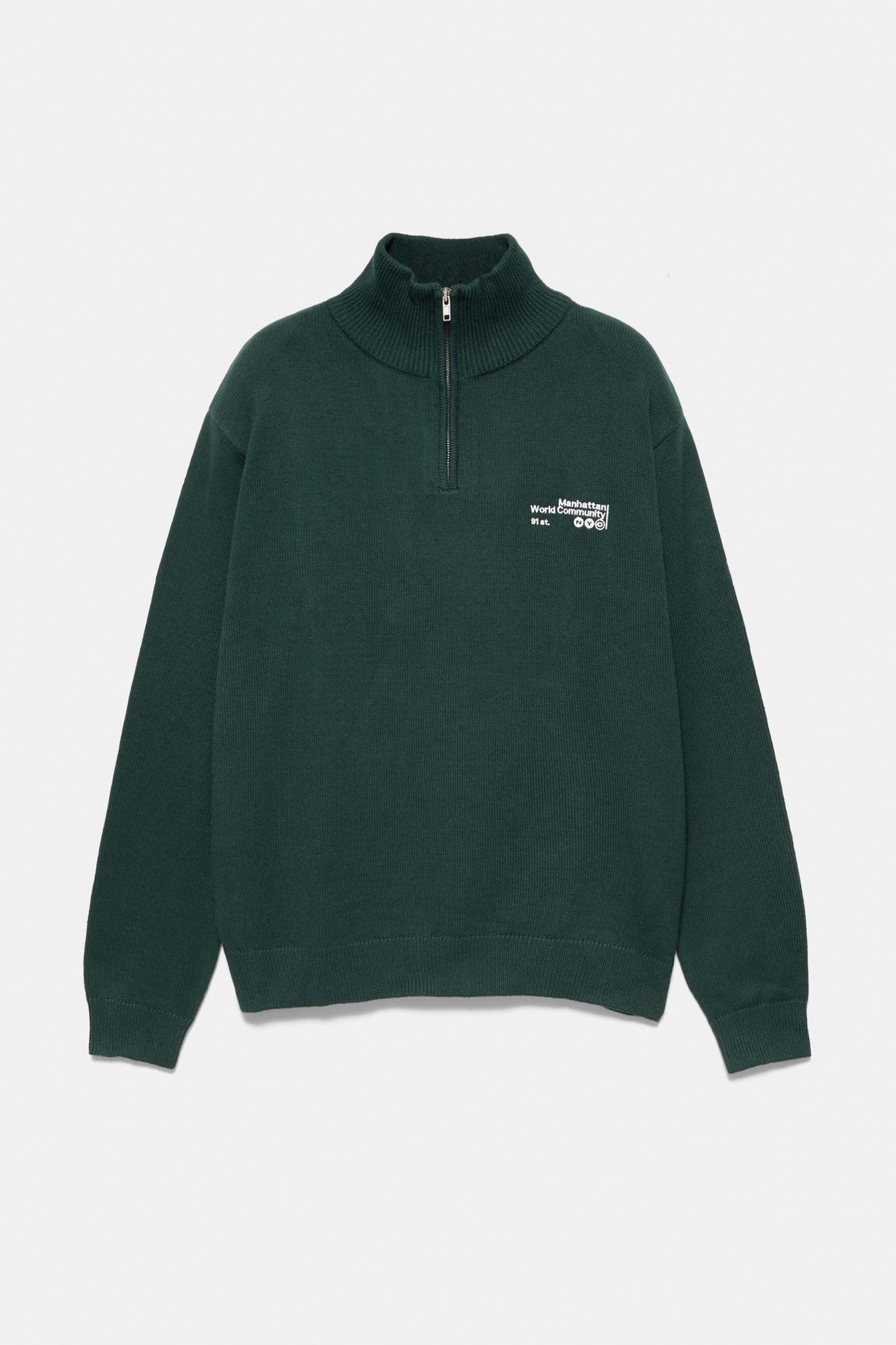 Embroidered quarter-zip jumper — Dark green