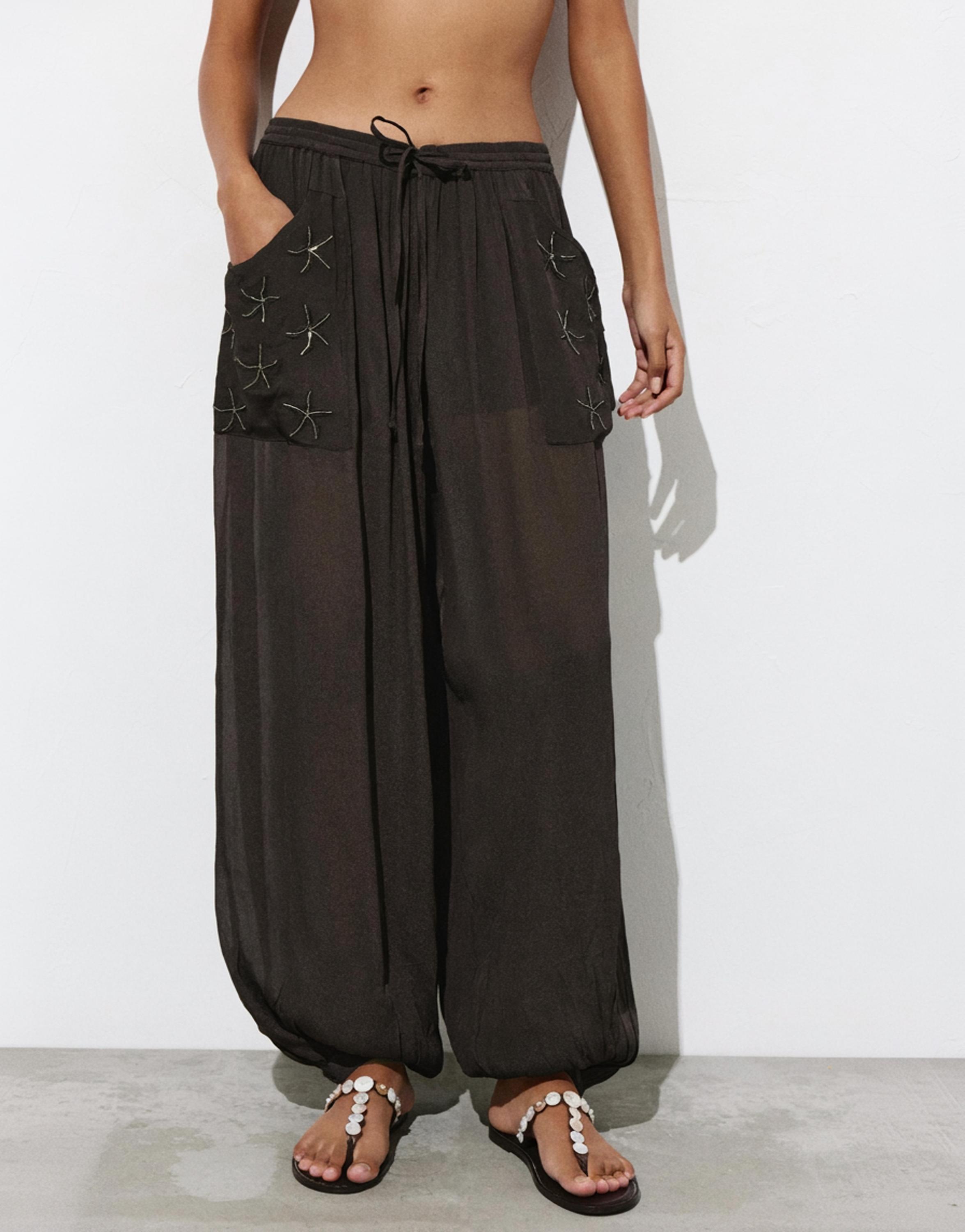 Beaded sarouel trousers — Brown